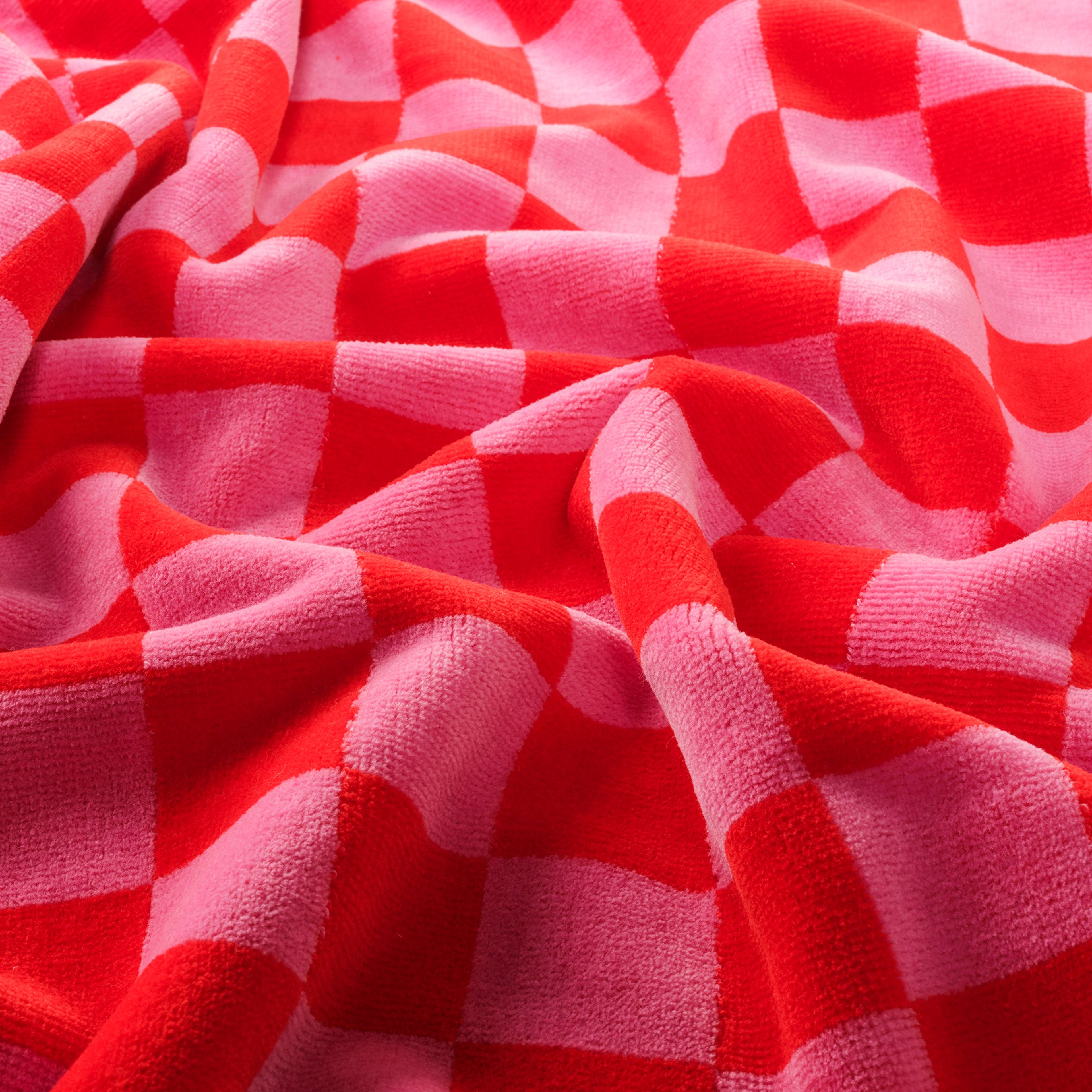 Tabea Nakışlı Damalı Kadife Pamuk El Havlusu 30x50 Cm Pembe - Kırmızı