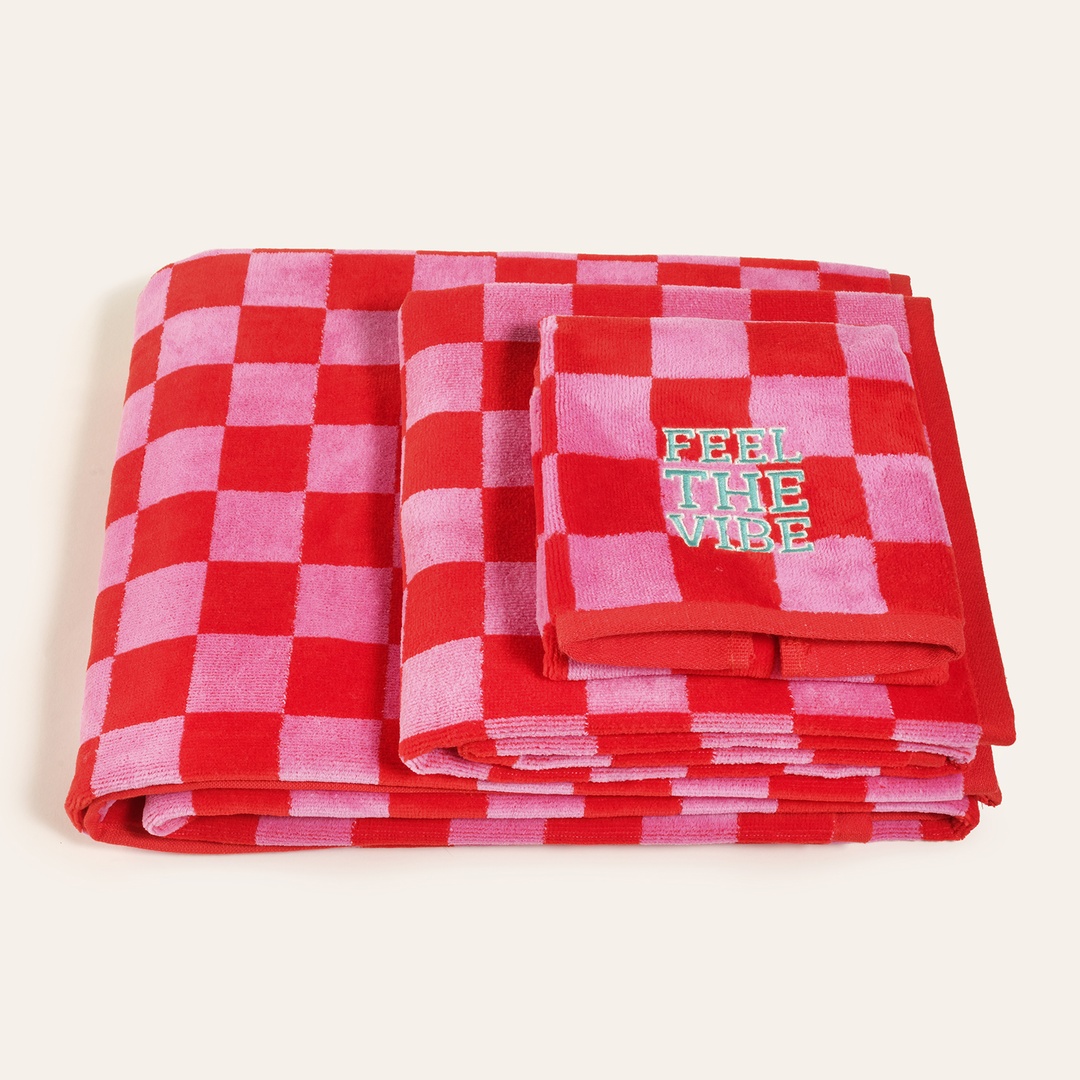 Tabea Nakışlı Damalı Kadife Pamuk El Havlusu 30x50 Cm Pembe - Kırmızı