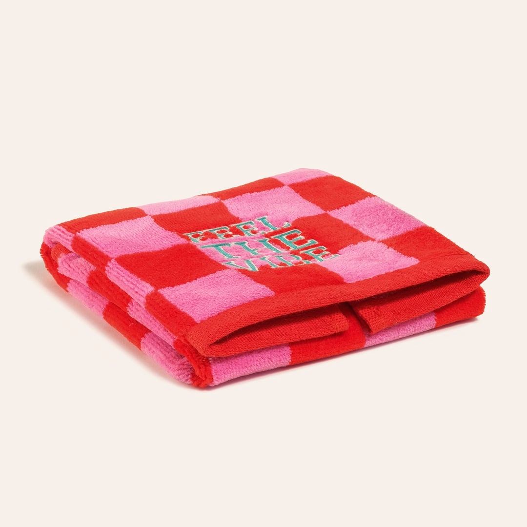 Tabea Nakışlı Damalı Kadife Pamuk El Havlusu 30x50 Cm Pembe - Kırmızı