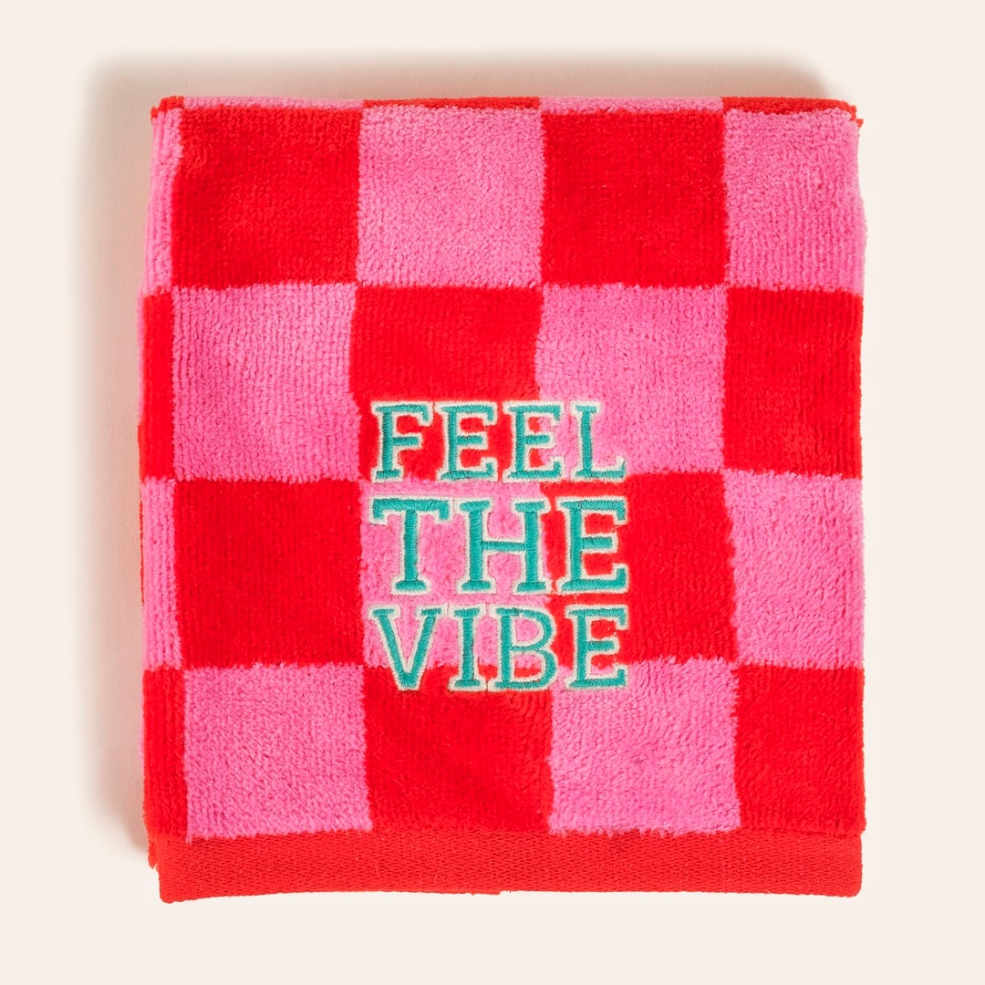 Tabea Nakışlı Damalı Kadife Pamuk El Havlusu 30x50 Cm Pembe - Kırmızı