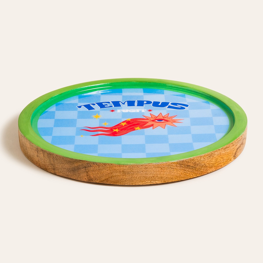 Lakrı Mango Ağacı Sunum Tahtası 18x18x1.5 Cm Mavi