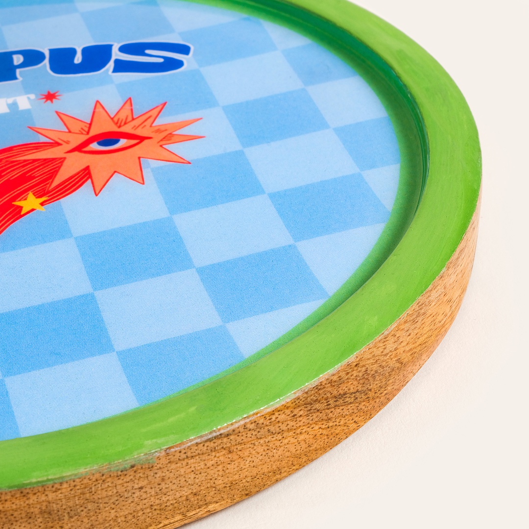 Lakrı Mango Ağacı Sunum Tahtası 18x18x1.5 Cm Mavi