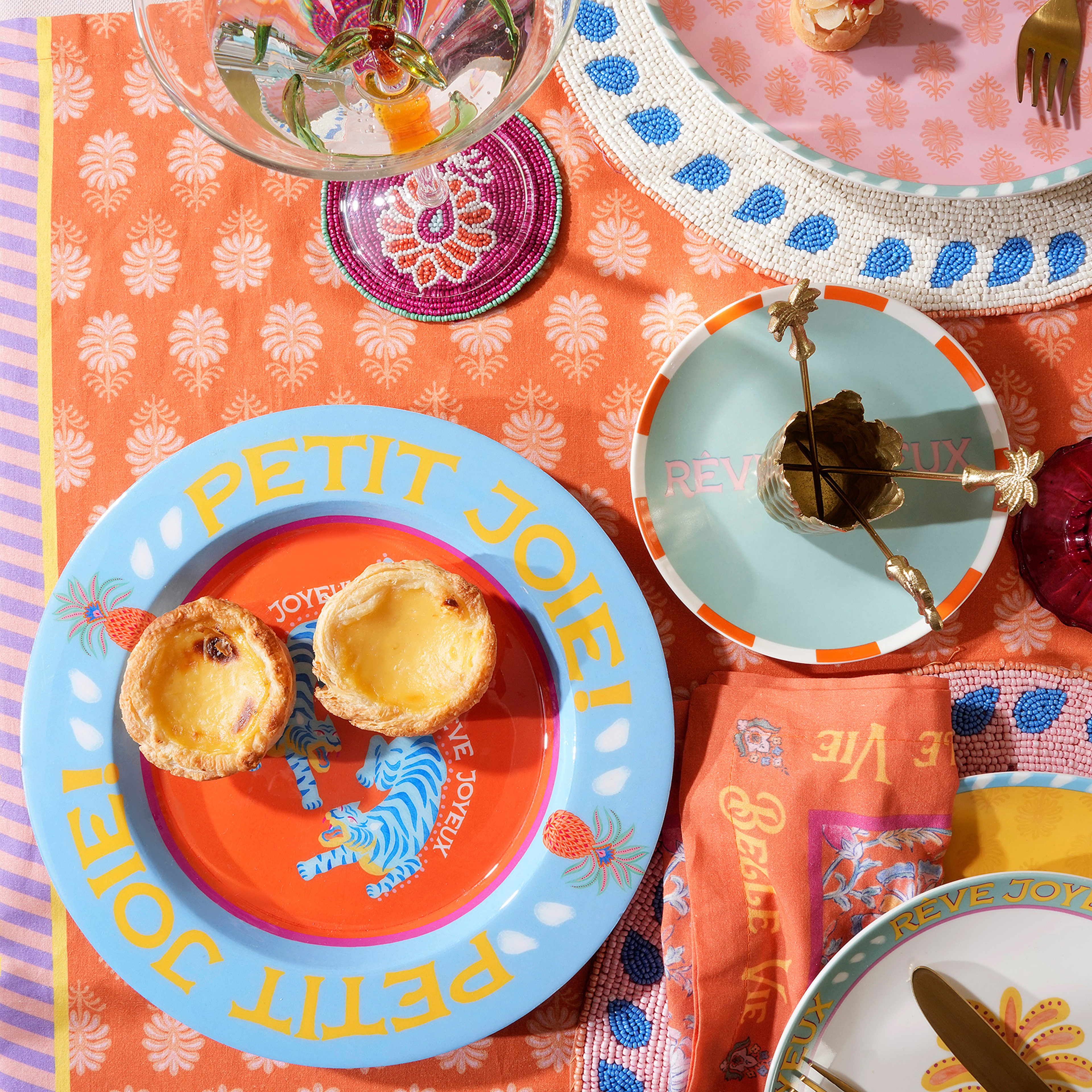 Lakrı Mango Ağacı Sunum Tahtası 26x26x2.5 Cm Turuncu - Mavi