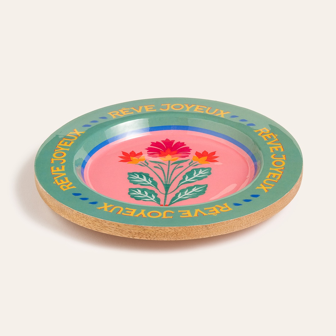 Lakrı Mango Ağacı Sunum Tahtası 21x21x2.5 Cm Pembe - Yeşil