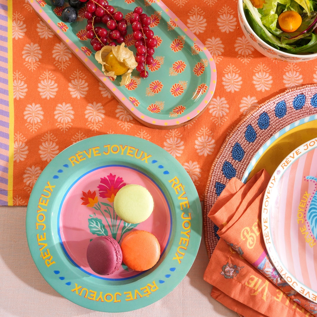 Lakrı Mango Ağacı Sunum Tahtası 21x21x2.5 Cm Pembe - Yeşil