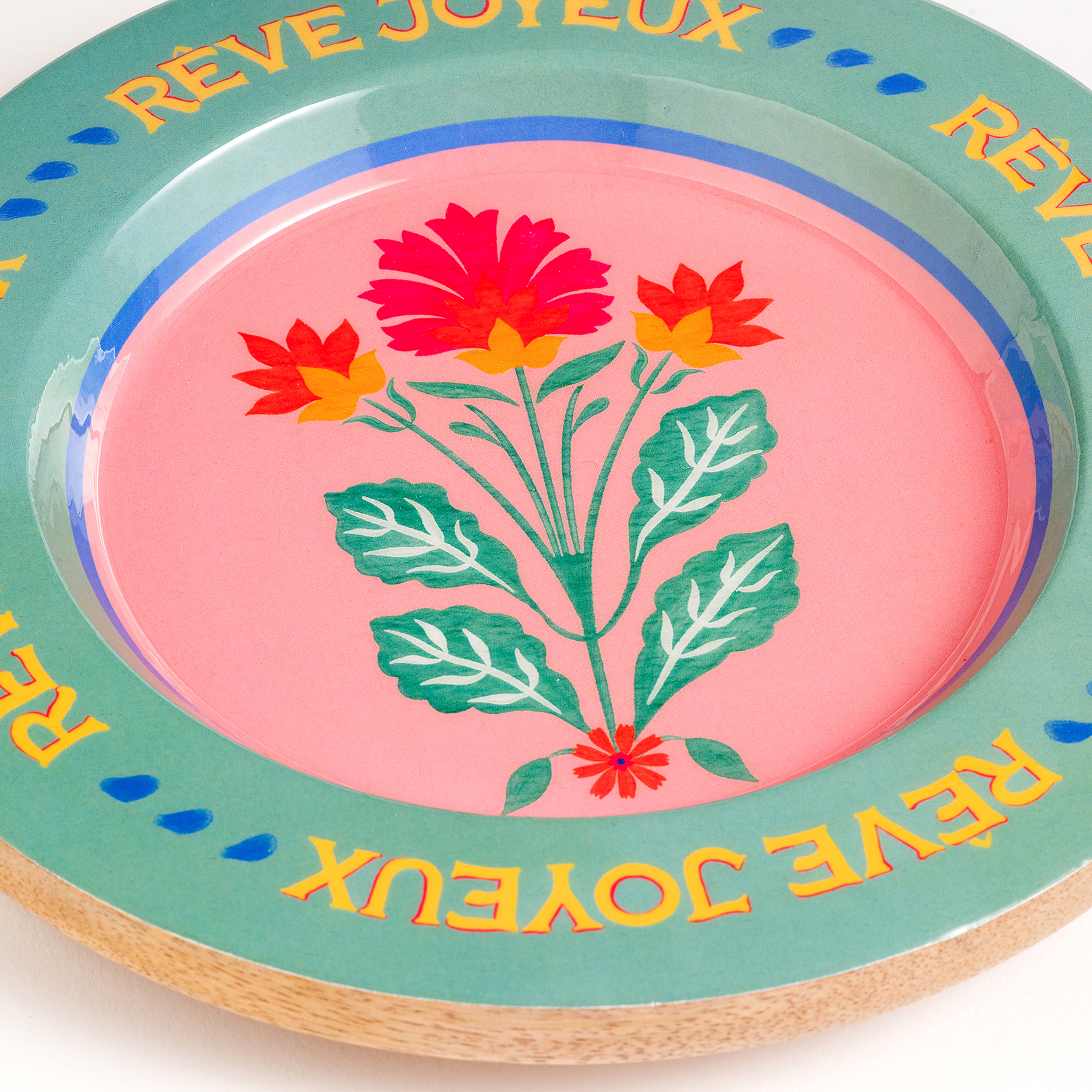 Lakrı Mango Ağacı Sunum Tahtası 21x21x2.5 Cm Pembe - Yeşil