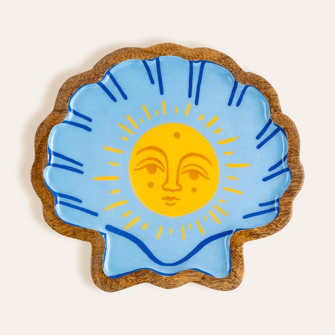 Lakrı Mango Ağacı Sunum Tahtası 20x19 Cm Sarı - Mavi