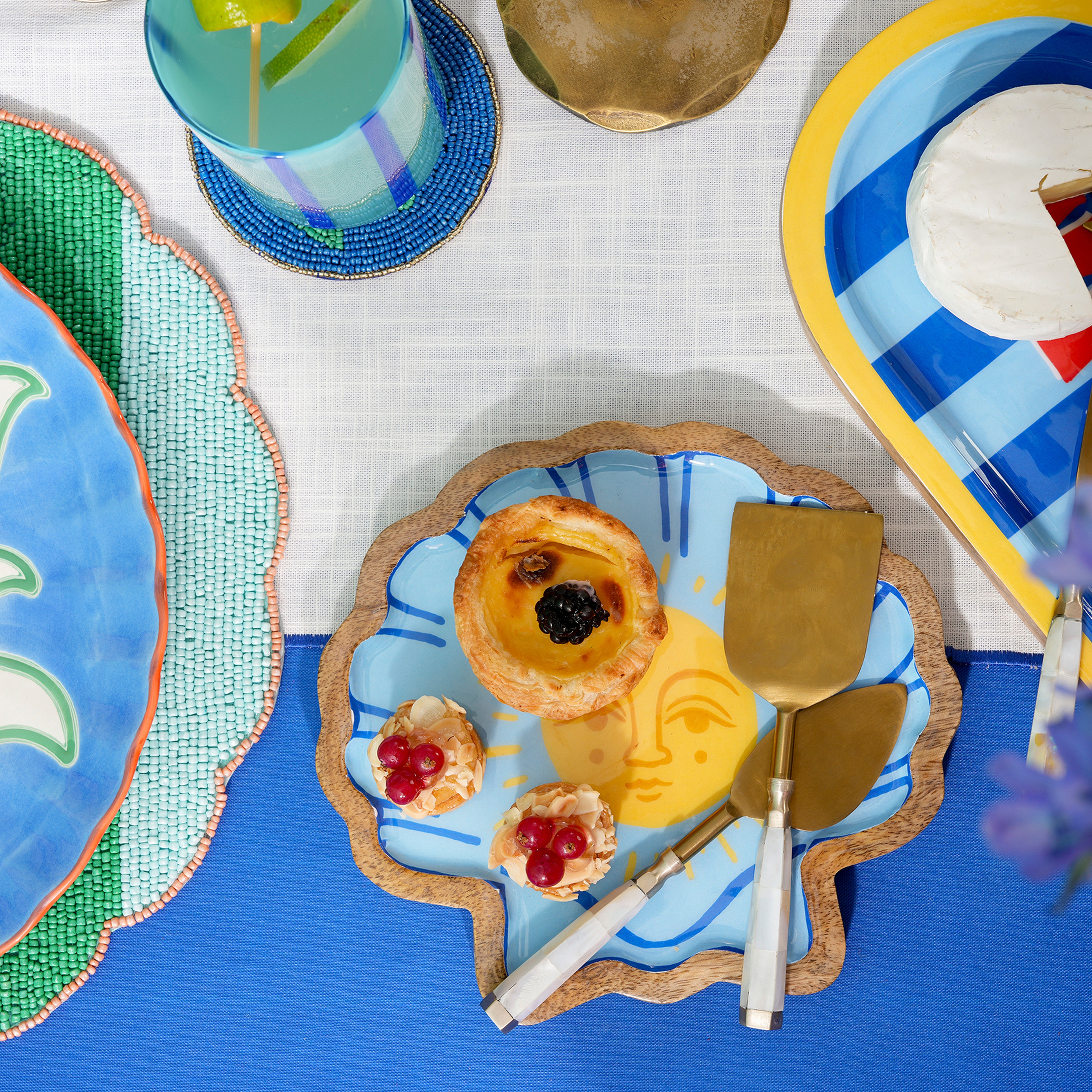 Lakrı Mango Ağacı Sunum Tahtası 20x19 Cm Sarı - Mavi