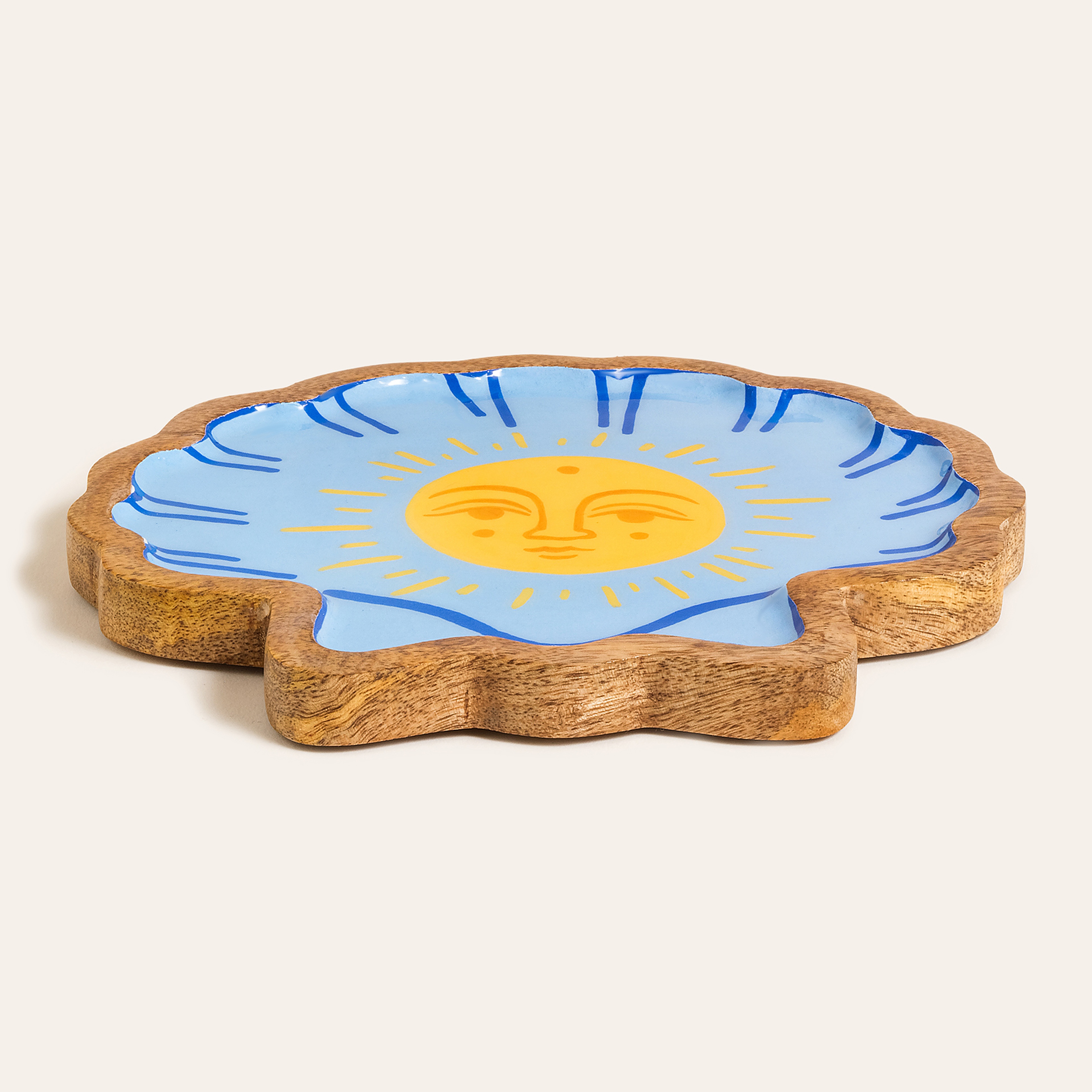 Lakrı Mango Ağacı Sunum Tahtası 20x19 Cm Sarı - Mavi