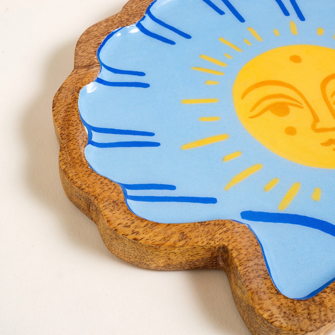 Lakrı Mango Ağacı Sunum Tahtası 20x19 Cm Sarı - Mavi