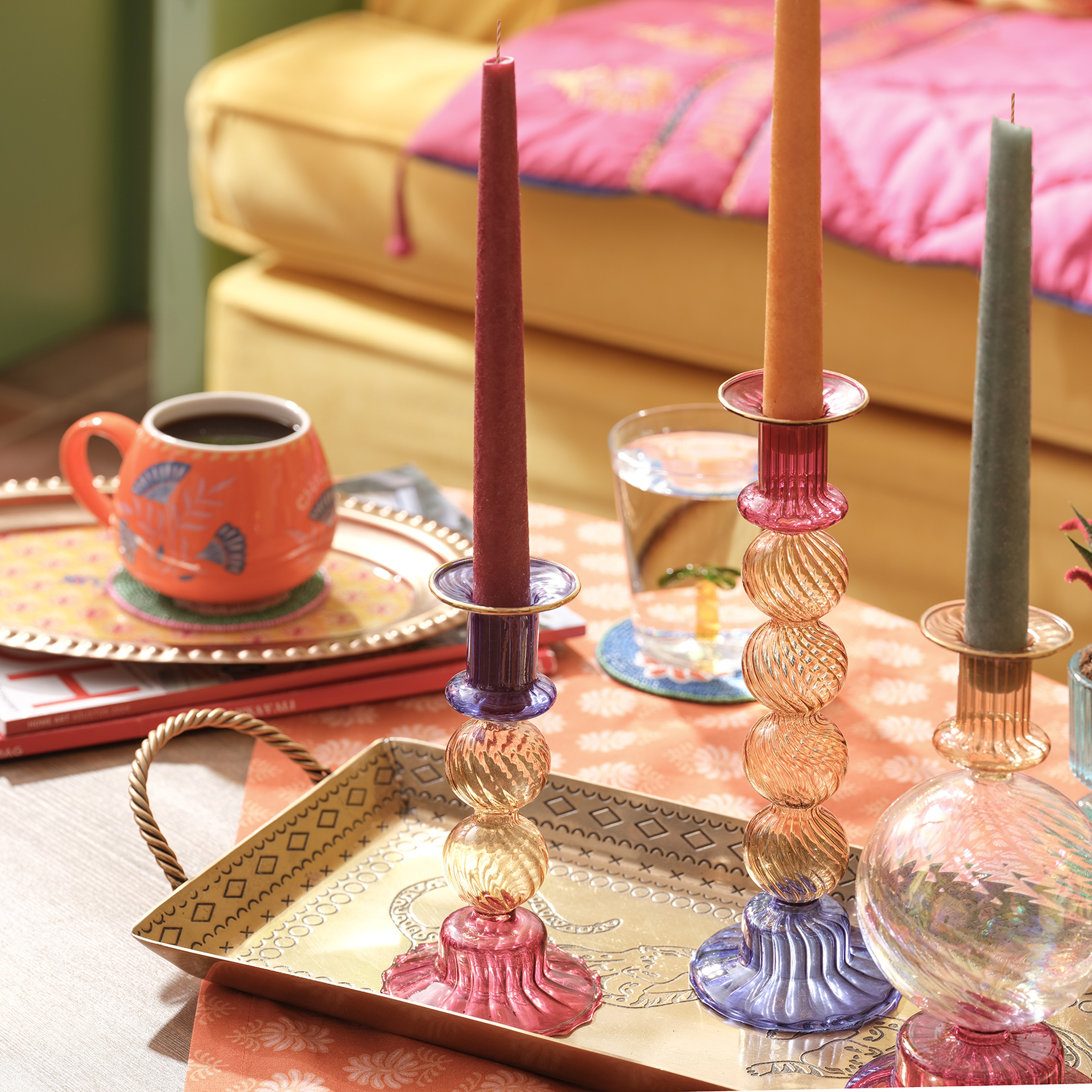 Nanjıng Borosilikat Cam Şamdan 8x8x17 Cm Renkli