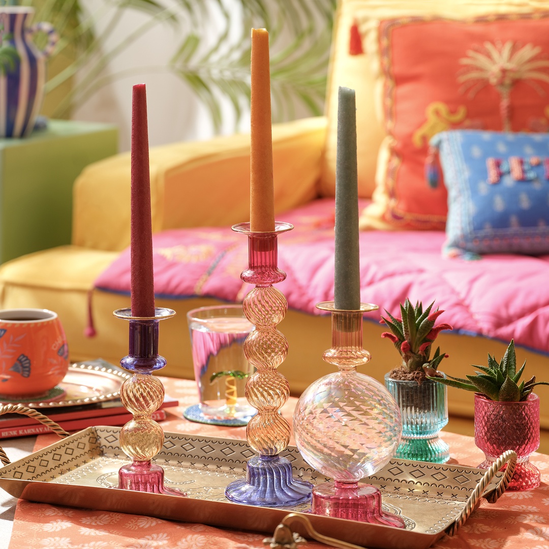 Nanjıng Borosilikat Cam Şamdan 8x8x17 Cm Renkli