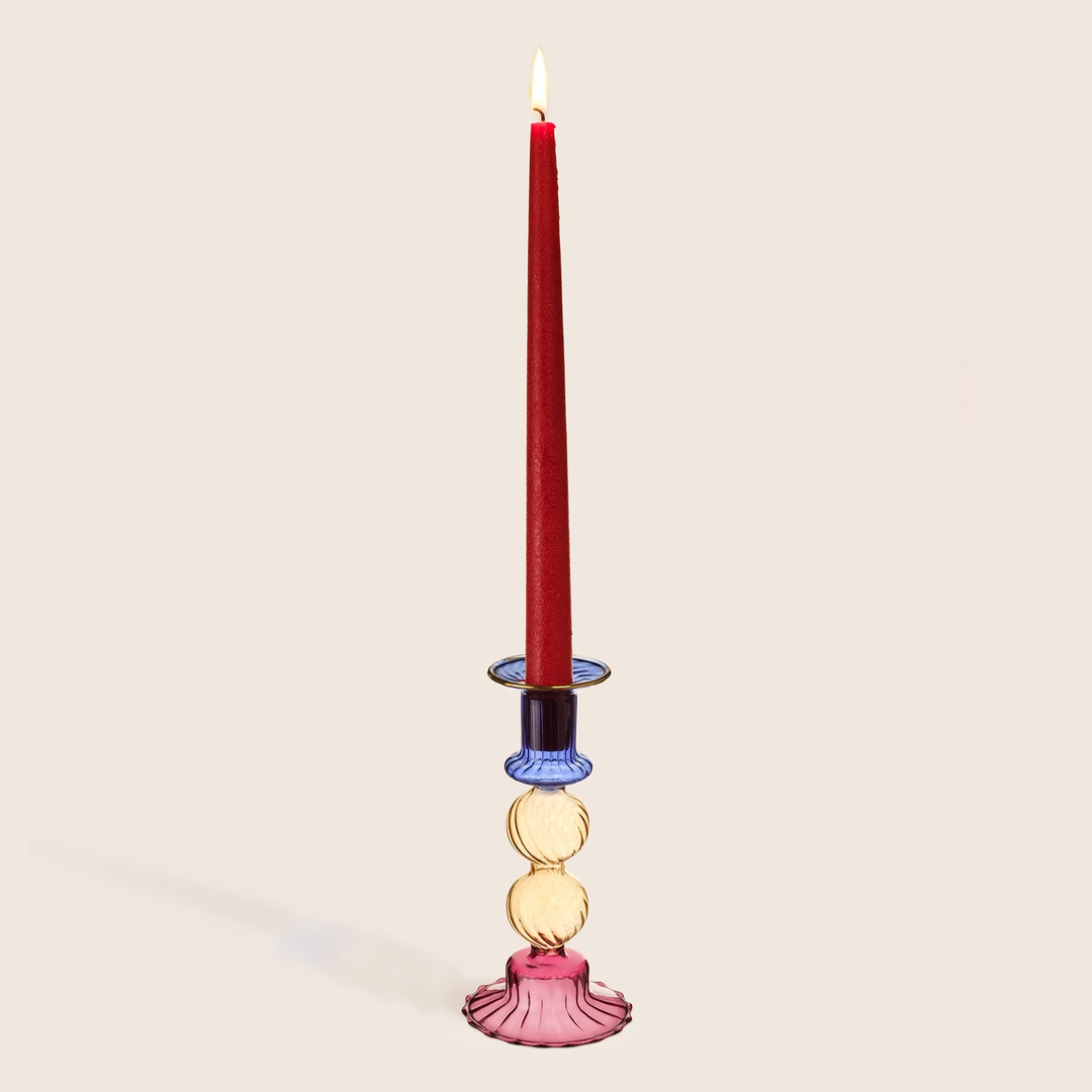 Nanjıng Borosilikat Cam Şamdan 8x8x17 Cm Renkli