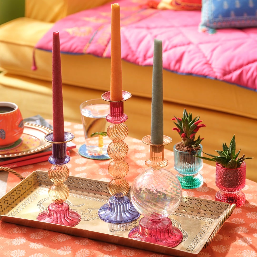 Nanjıng Borosilikat Cam Şamdan 8x8x25 Cm Renkli