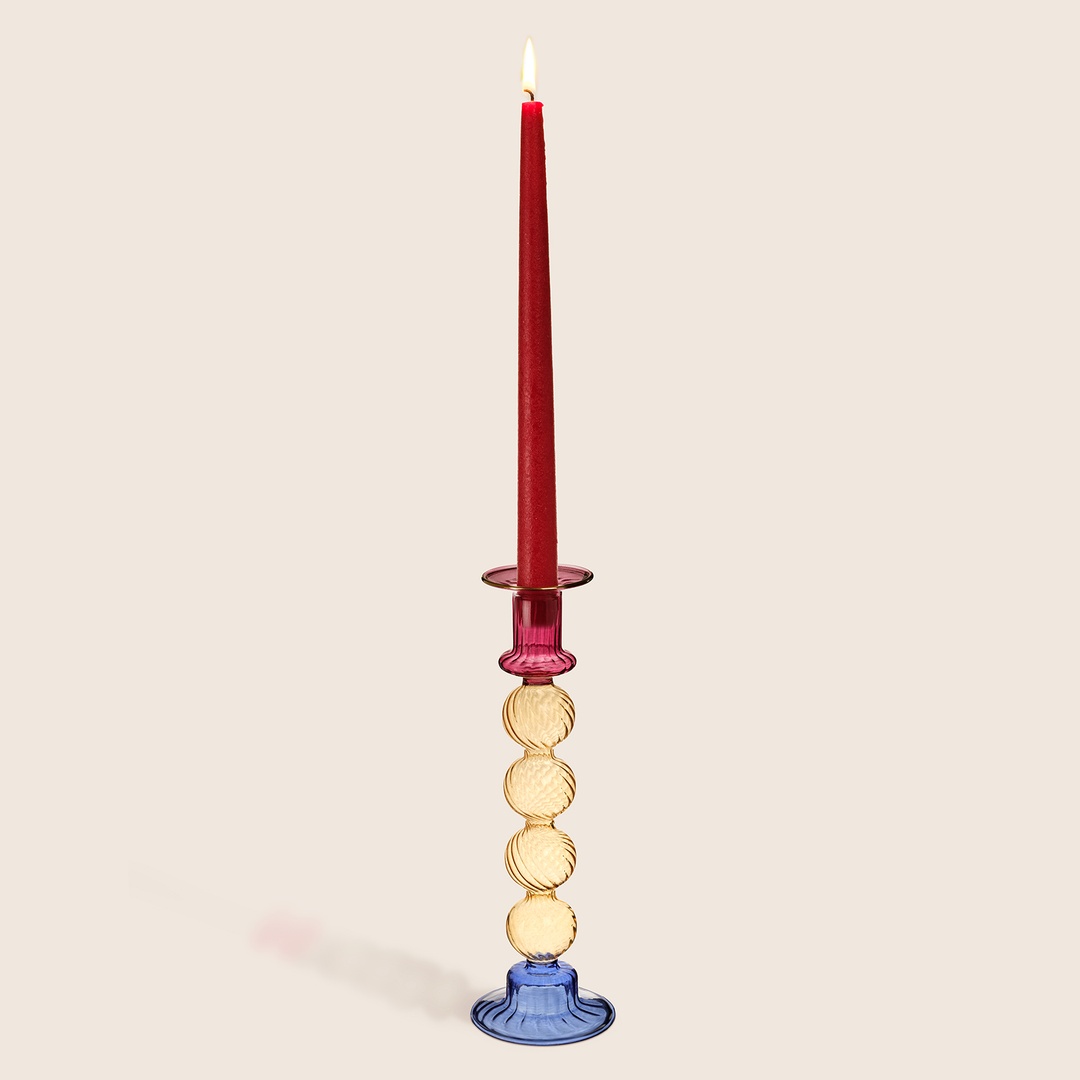 Nanjıng Borosilikat Cam Şamdan 8x8x25 Cm Renkli