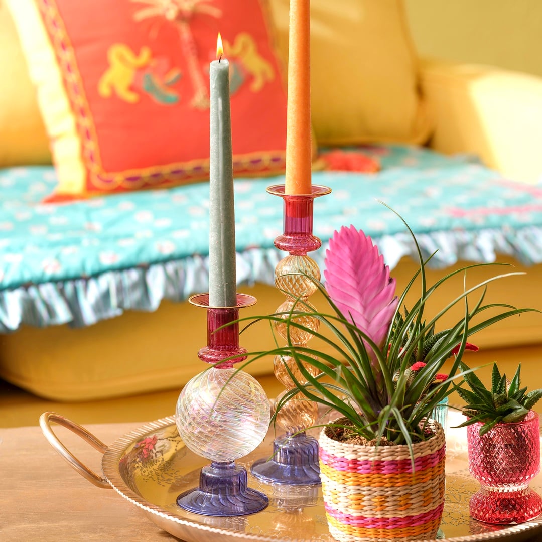 Nanjıng Borosilikat Cam Şamdan 8x8x18 Cm Renkli