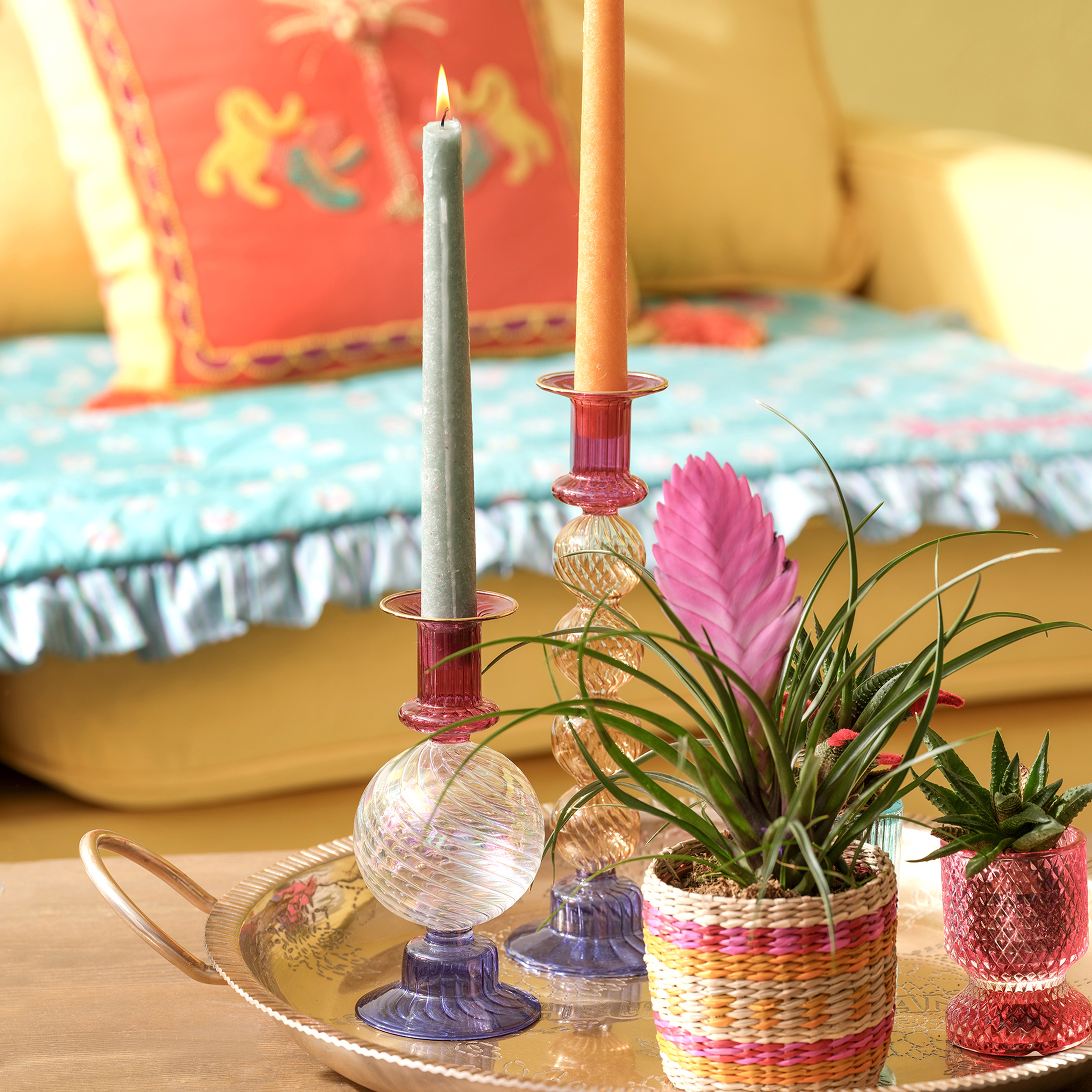 Nanjıng Borosilikat Cam Şamdan 8x8x18 Cm Renkli