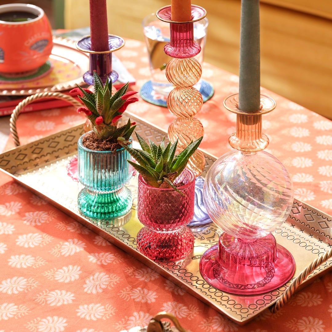 Nanjıng Borosilikat Cam Şamdan 10x10x20 Cm Renkli