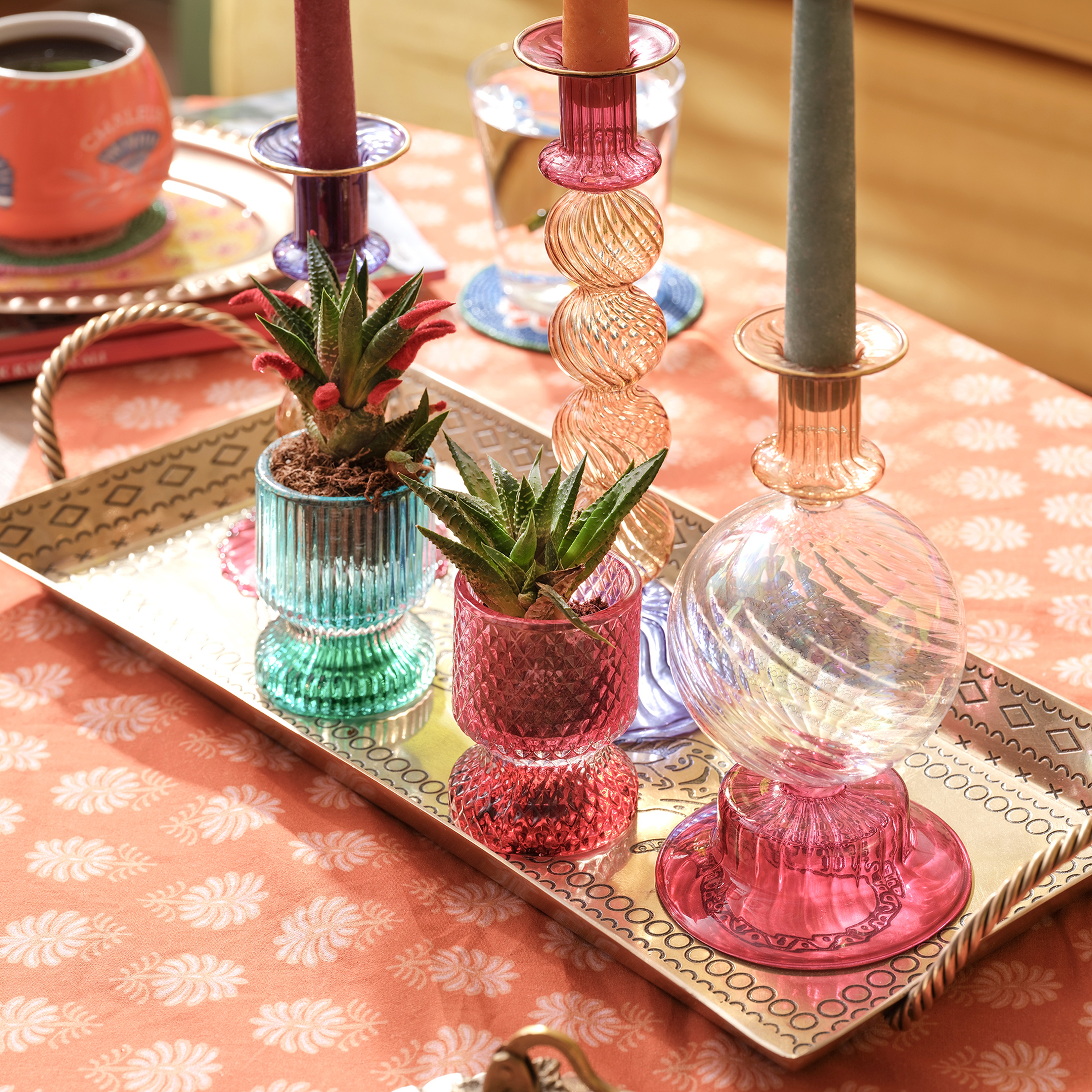 Nanjıng Borosilikat Cam Şamdan 10x10x20 Cm Renkli