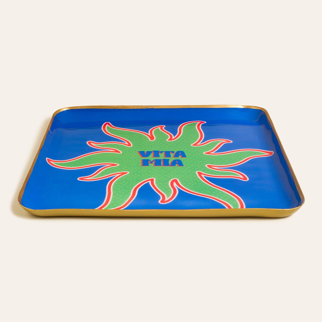 Agra Metal Dekoratif Tepsi 25x25 Cm Mavi - Yeşil