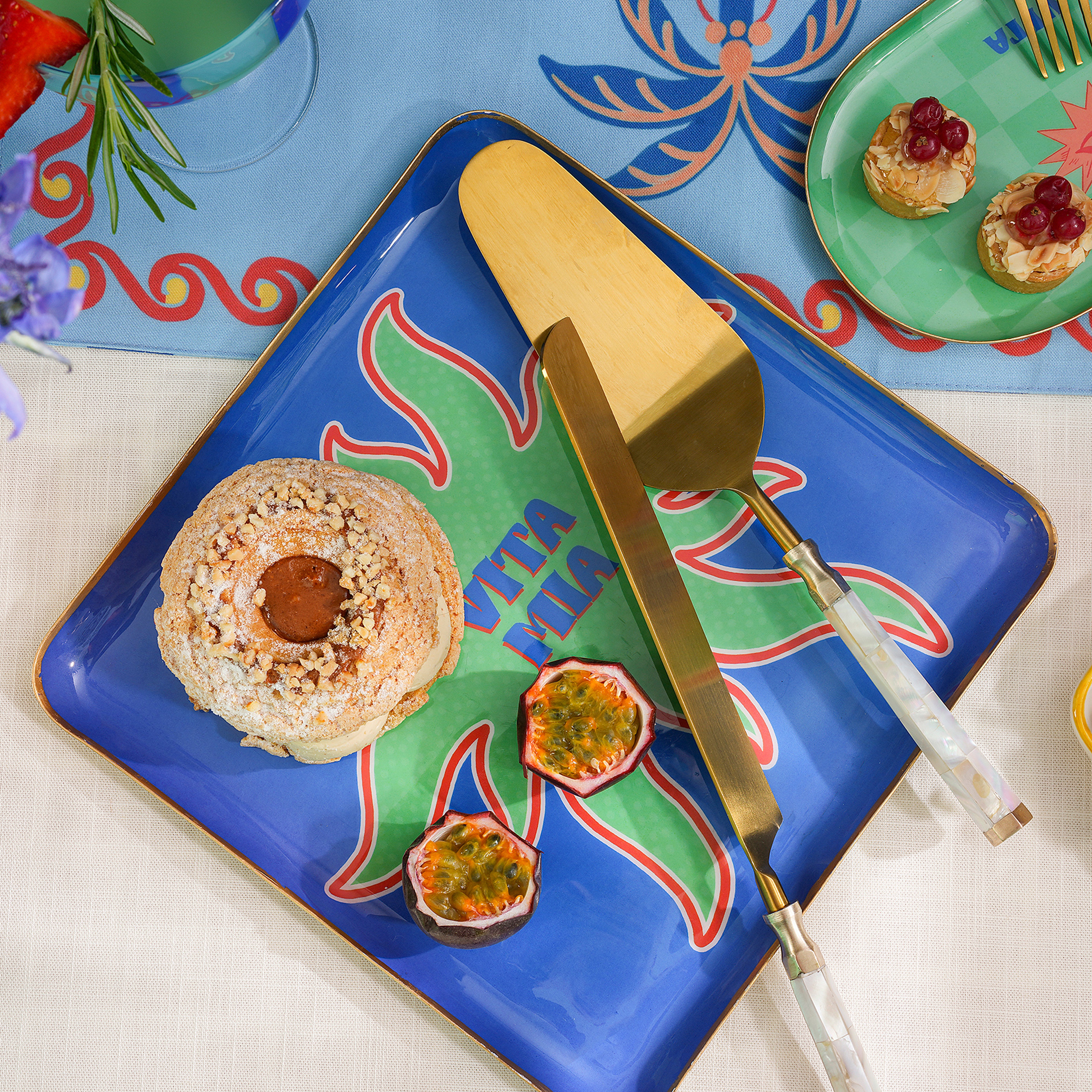 Agra Metal Dekoratif Tepsi 25x25 Cm Mavi - Yeşil