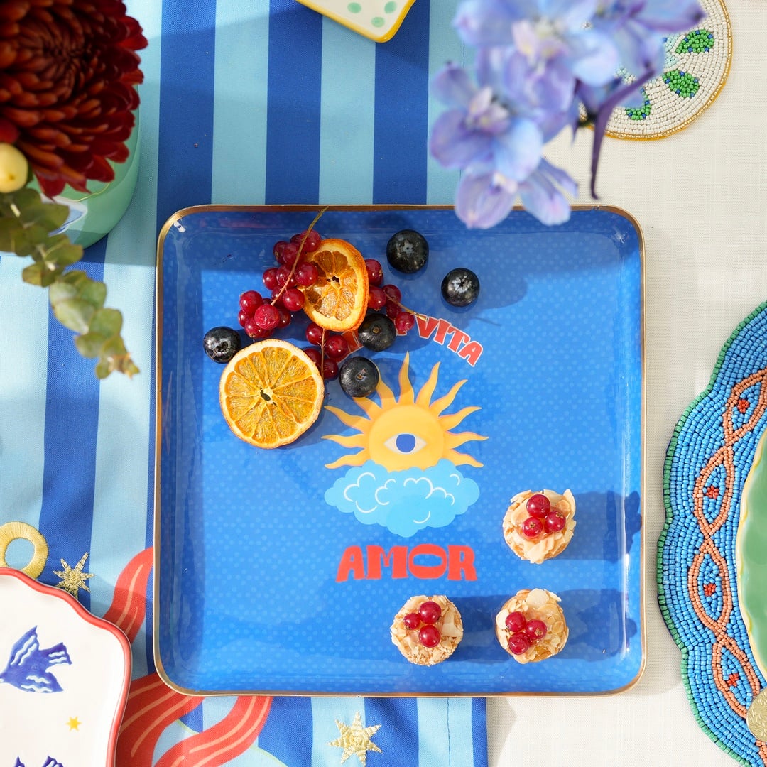 Agra Metal Dekoratif Tepsi 25x25 Cm Mavi