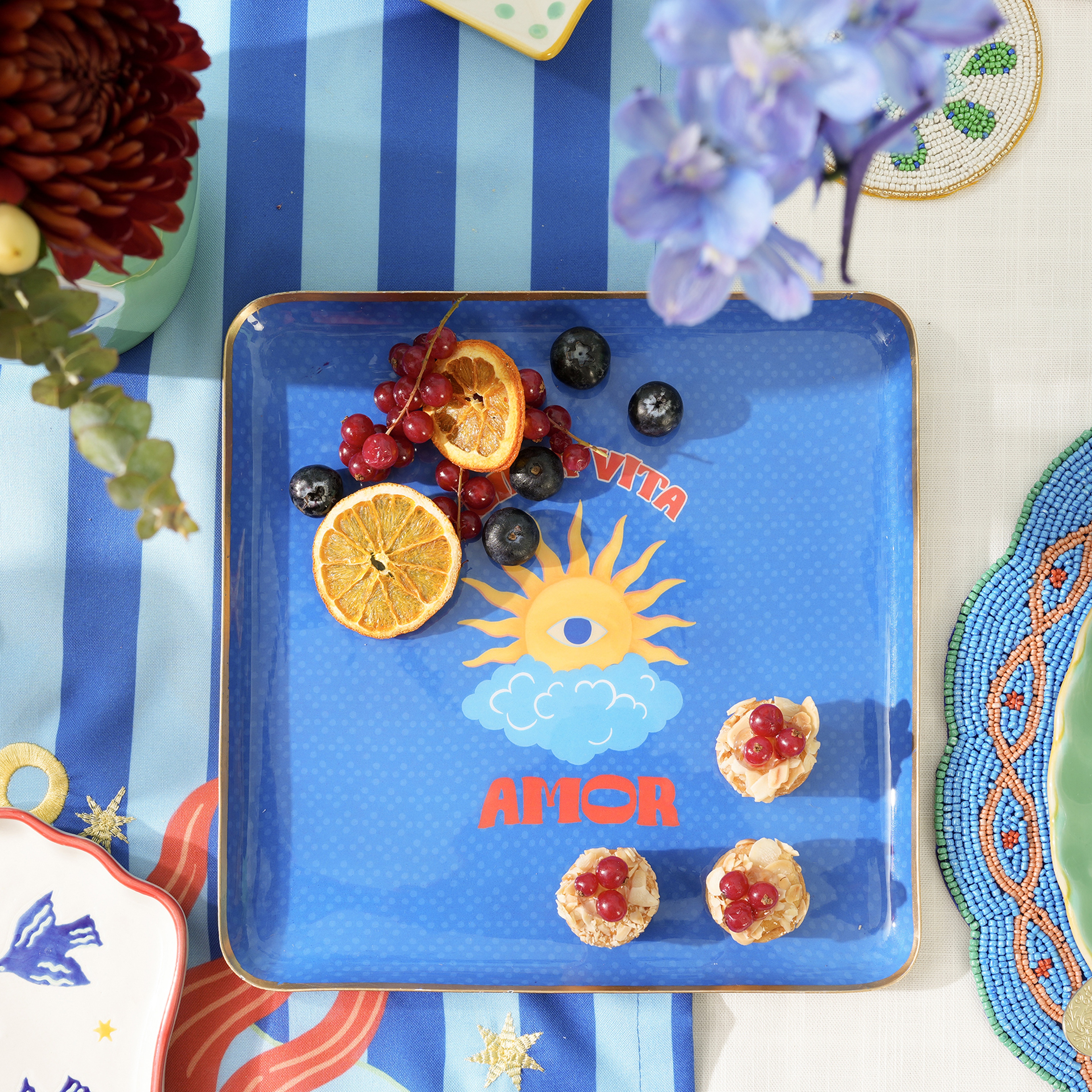 Agra Metal Dekoratif Tepsi 25x25 Cm Mavi