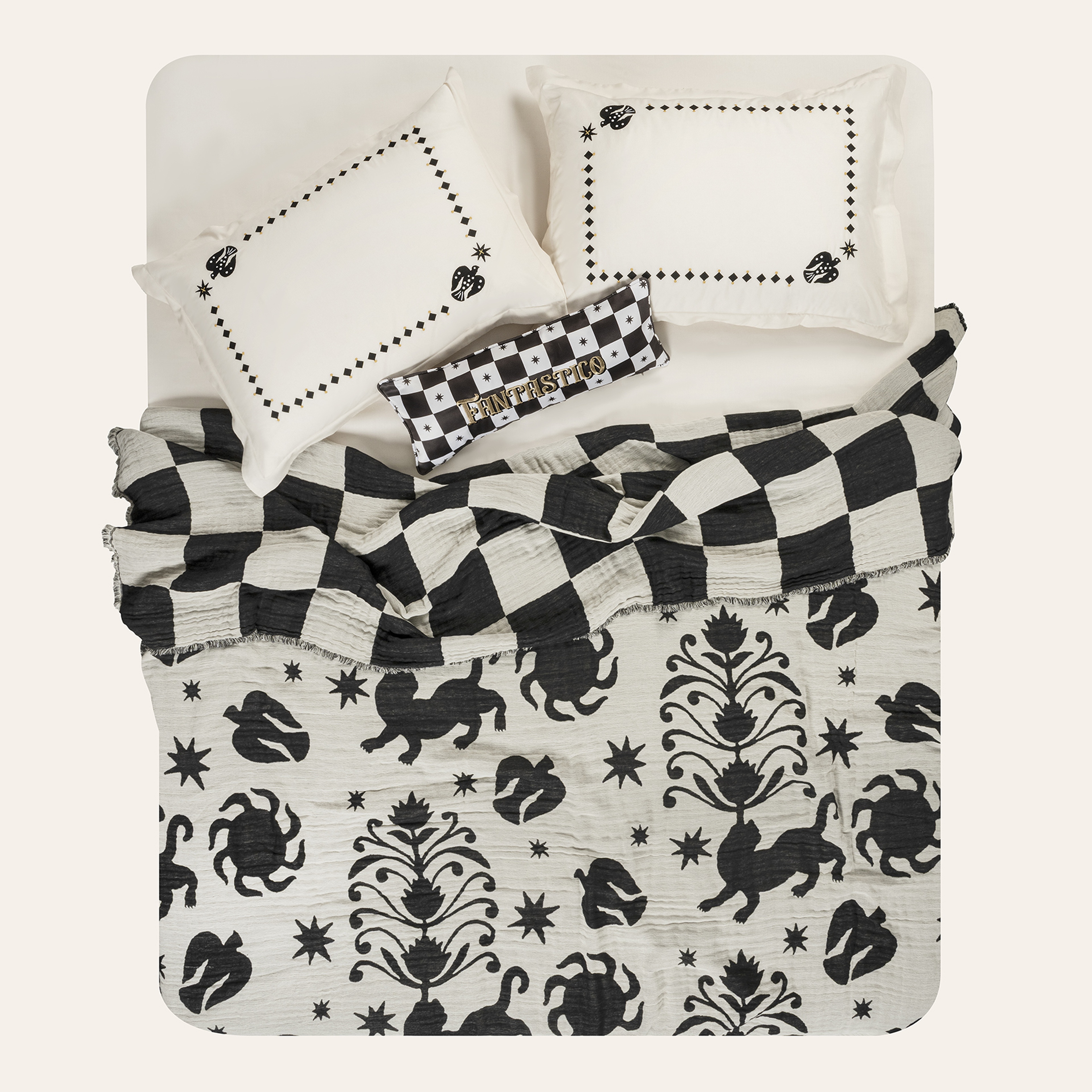 Costa Natürel- Siyah Pamuk Yatak Örtüsü