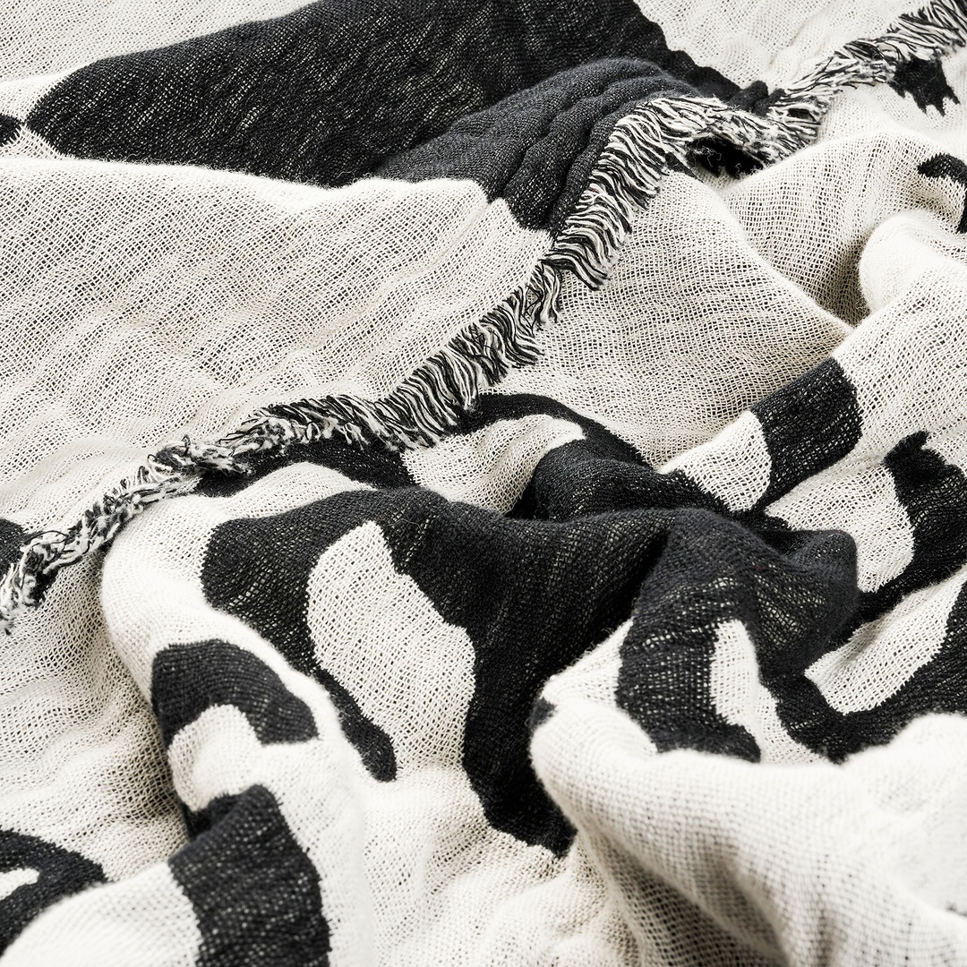 Costa Saçaklı Jakarlı Pamuk Yatak Örtüsü 260x240 Cm Natürel- Siyah