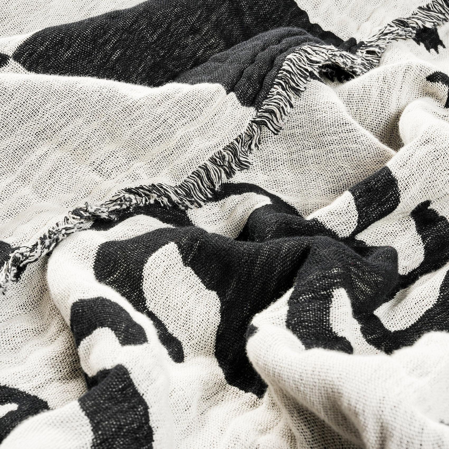 Costa Saçaklı Jakarlı Pamuk Yatak Örtüsü 260x240 Cm Natürel- Siyah