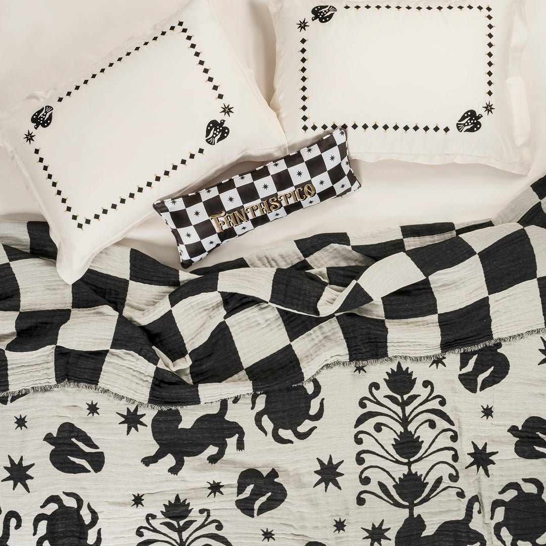 Costa Saçaklı Jakarlı Pamuk Yatak Örtüsü 260x240 Cm Natürel- Siyah