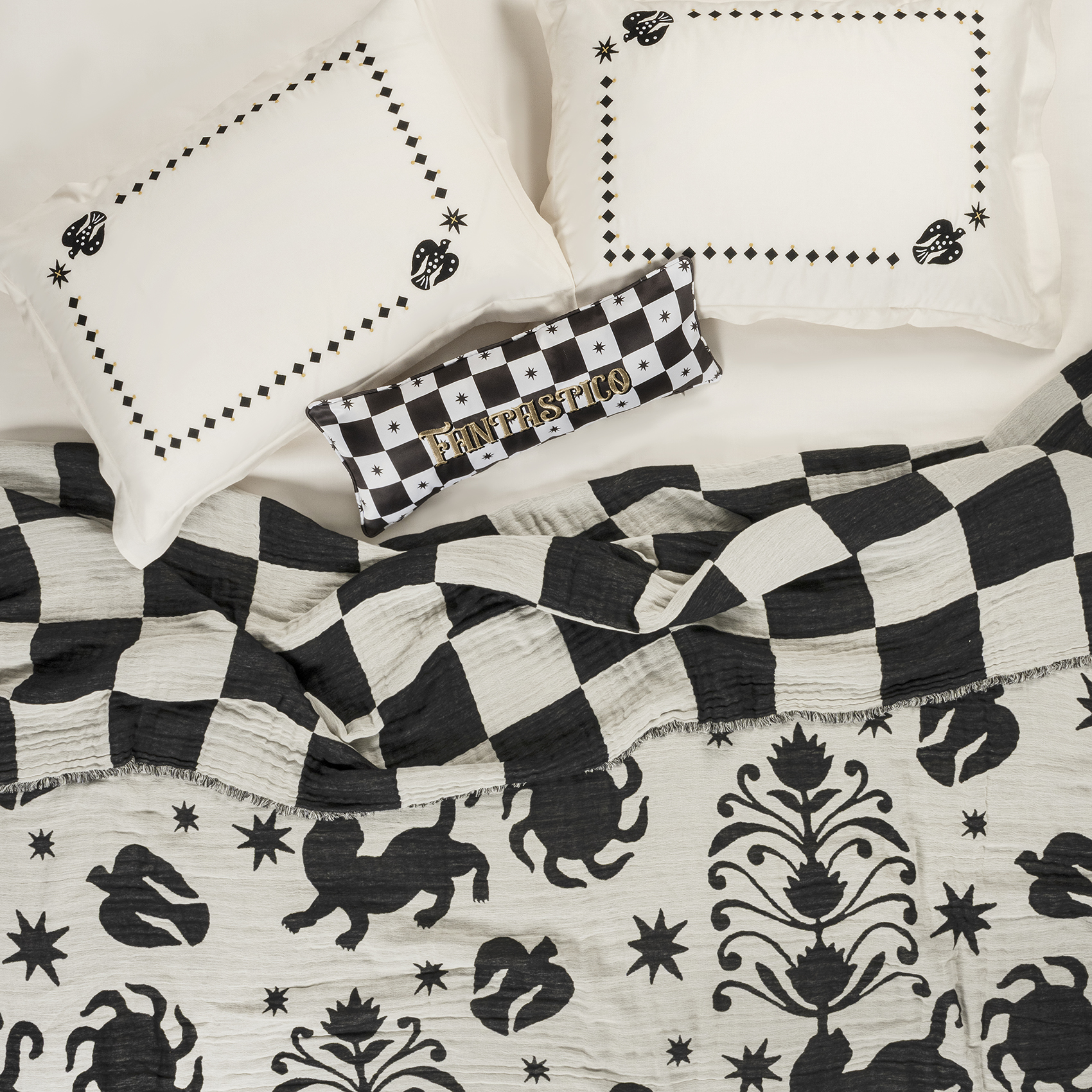 Costa Saçaklı Jakarlı Pamuk Yatak Örtüsü 260x240 Cm Natürel- Siyah