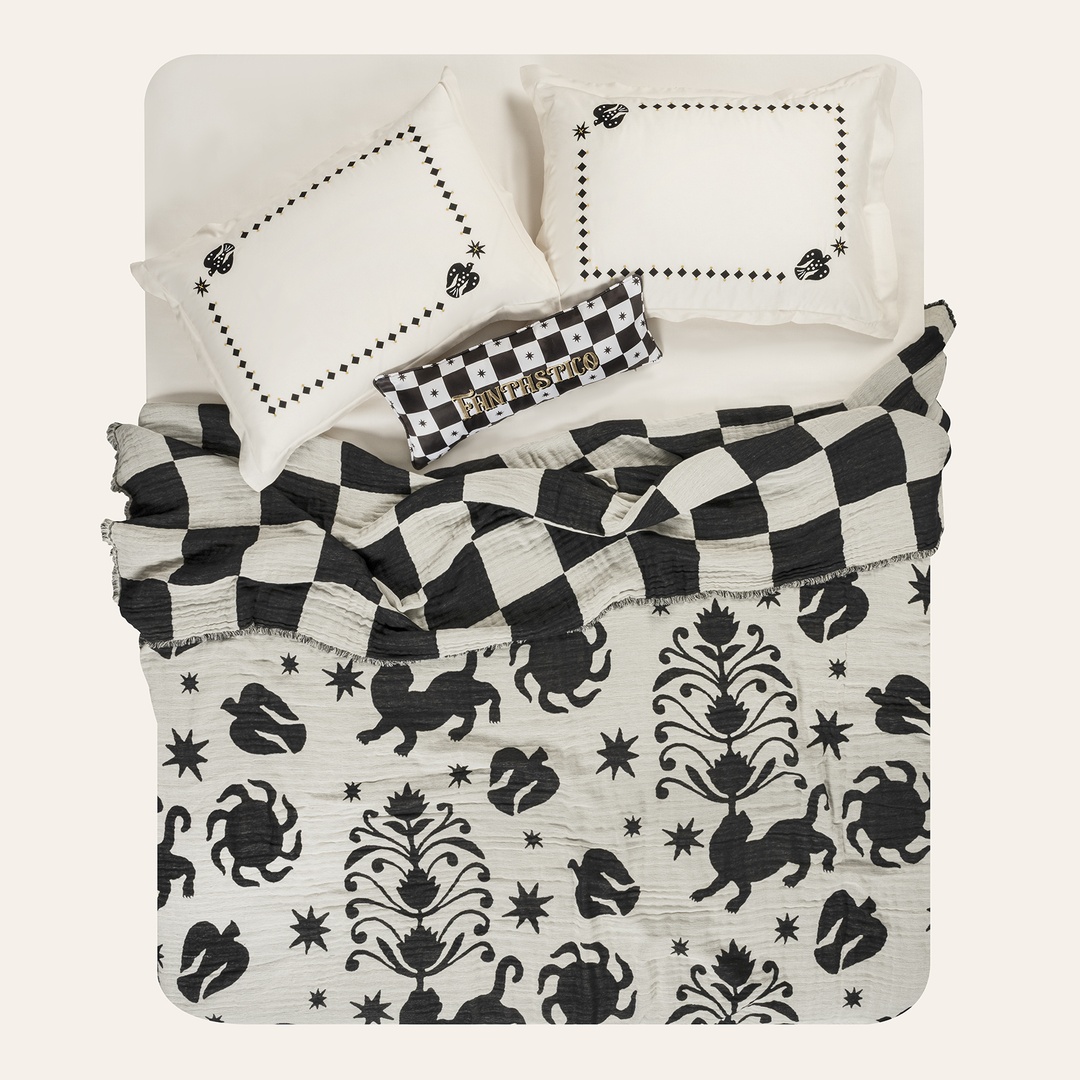 Costa Saçaklı Jakarlı Pamuk Yatak Örtüsü 260x240 Cm Natürel- Siyah