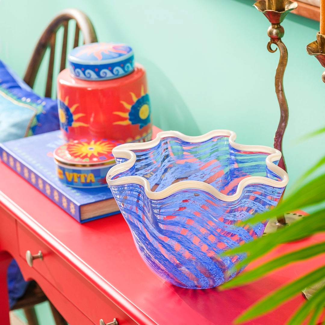 Baıta El Üretimi Cam Vazo 25x25x19 Cm Mavi