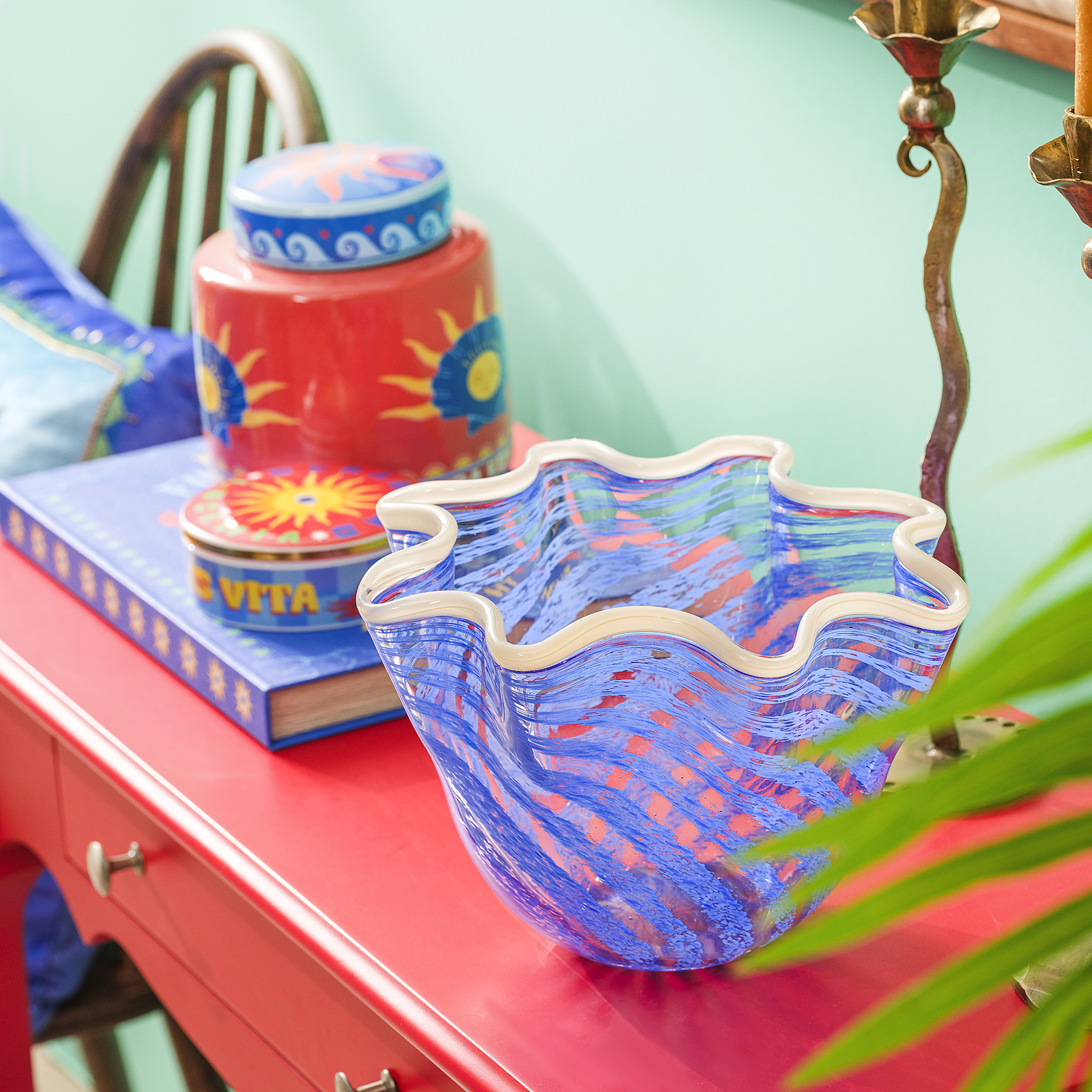 Baıta El Üretimi Cam Vazo 25x25x19 Cm Mavi