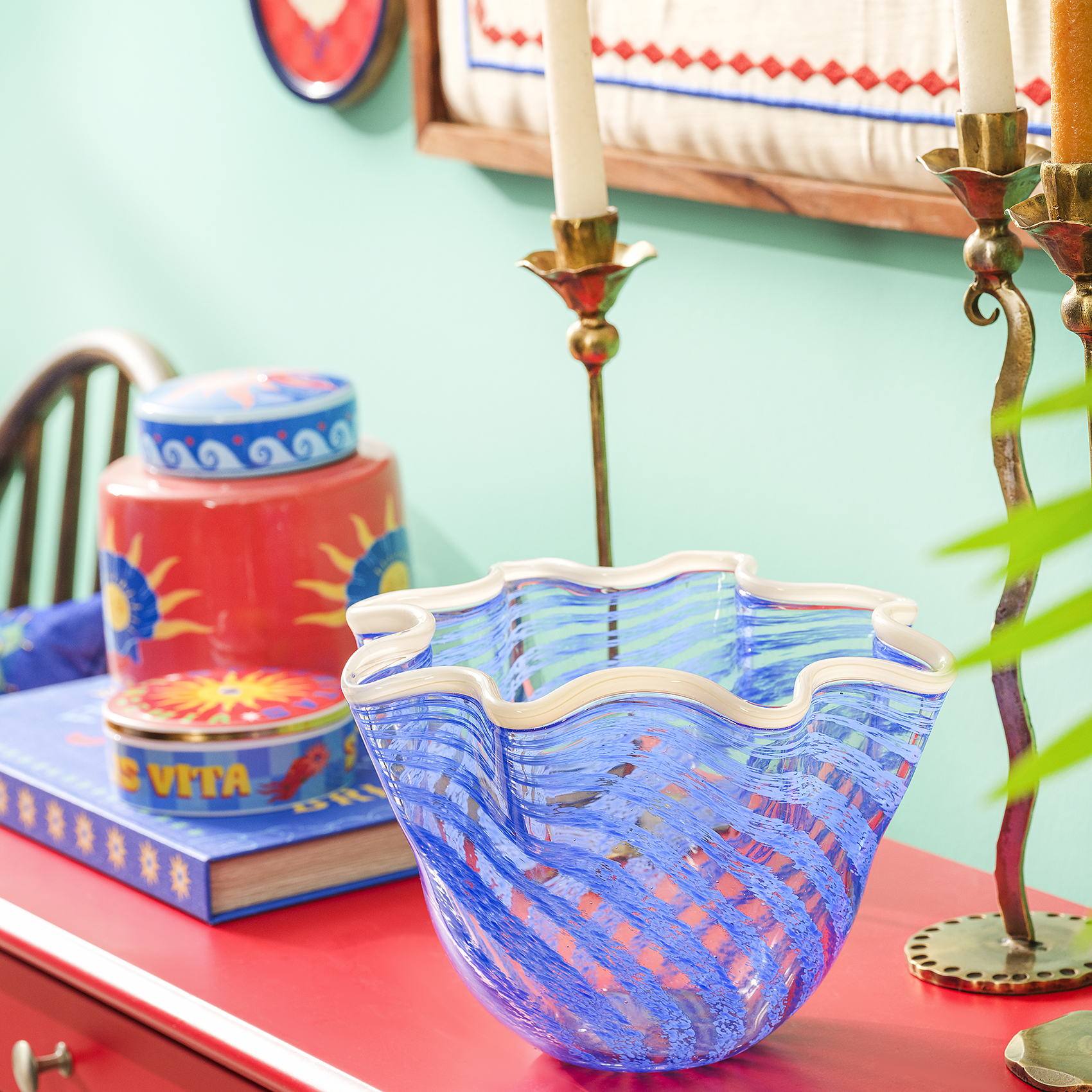 Baıta El Üretimi Cam Vazo 25x25x19 Cm Mavi