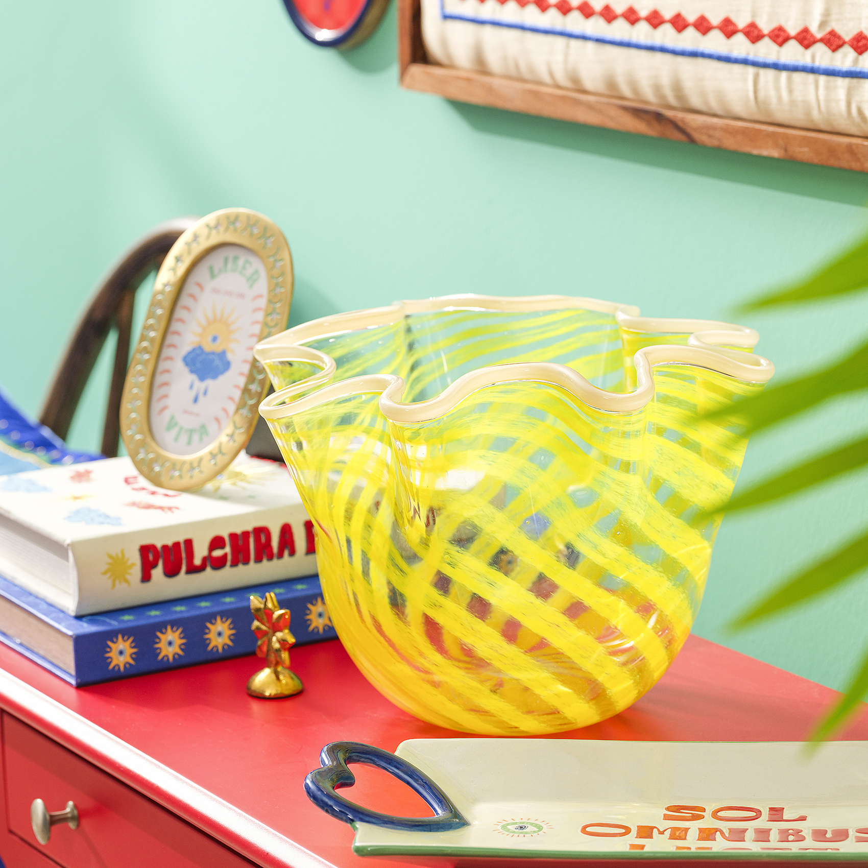 Baıta El Üretimi Cam Vazo 30x30x21.5 Cm Sarı