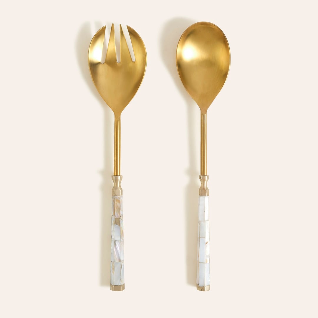 Rampur 2'li Pirinç-sedef Salata Servis Seti 7x28x2 Cm Altın-sedef