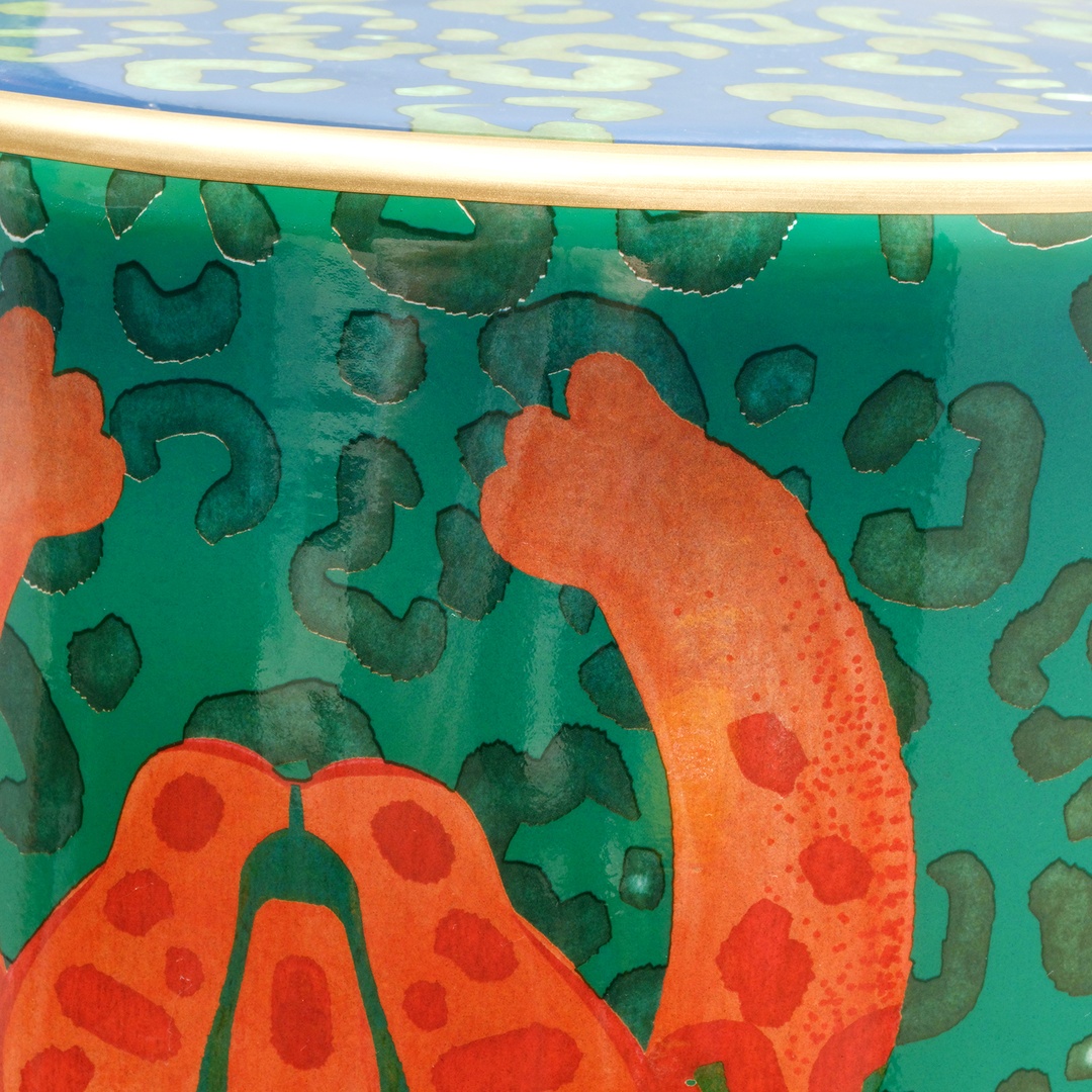 Tanbu Porselen Tabure 31x31x44 Cm Yeşil - Turuncu