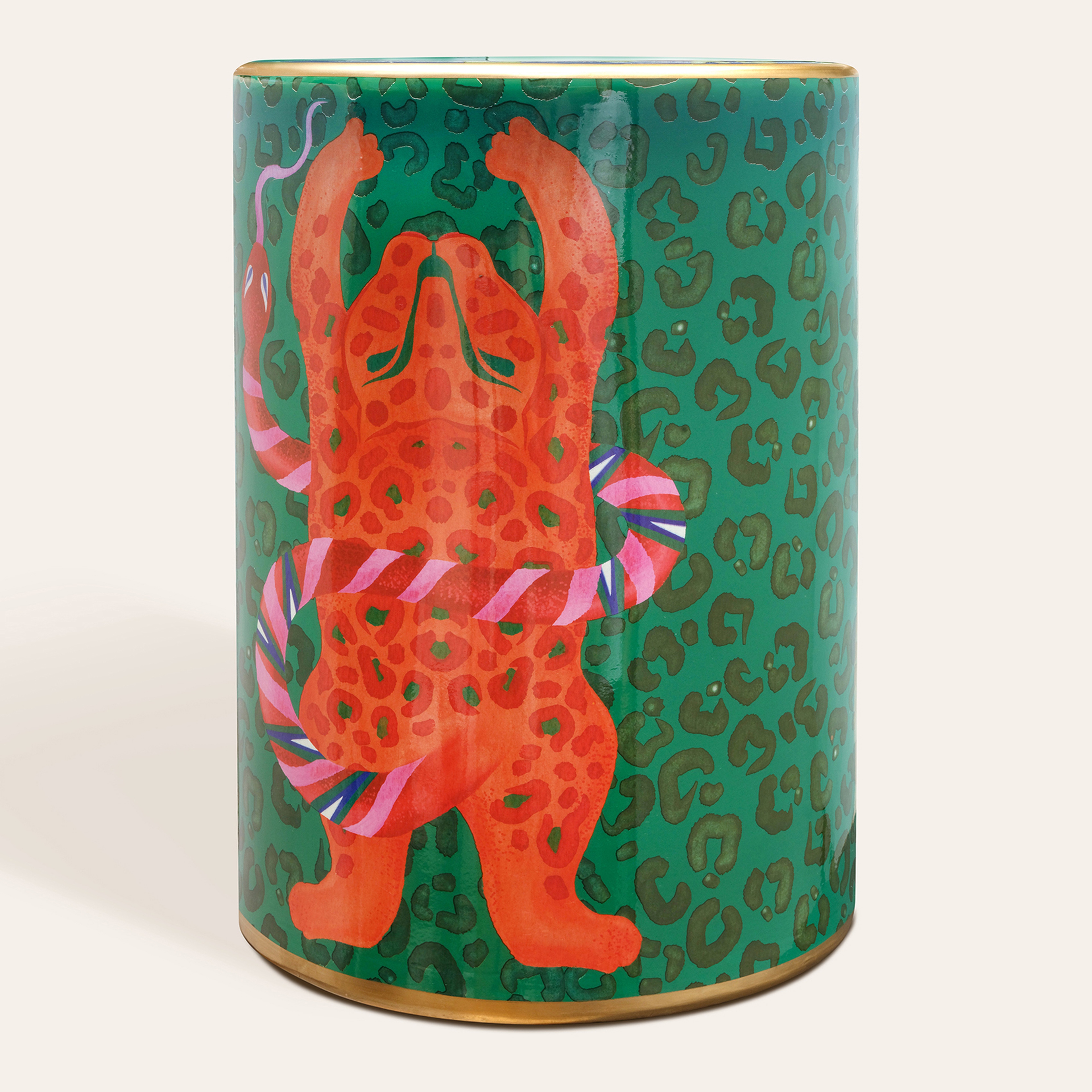 Tanbu Porselen Tabure 31x31x44 Cm Yeşil - Turuncu