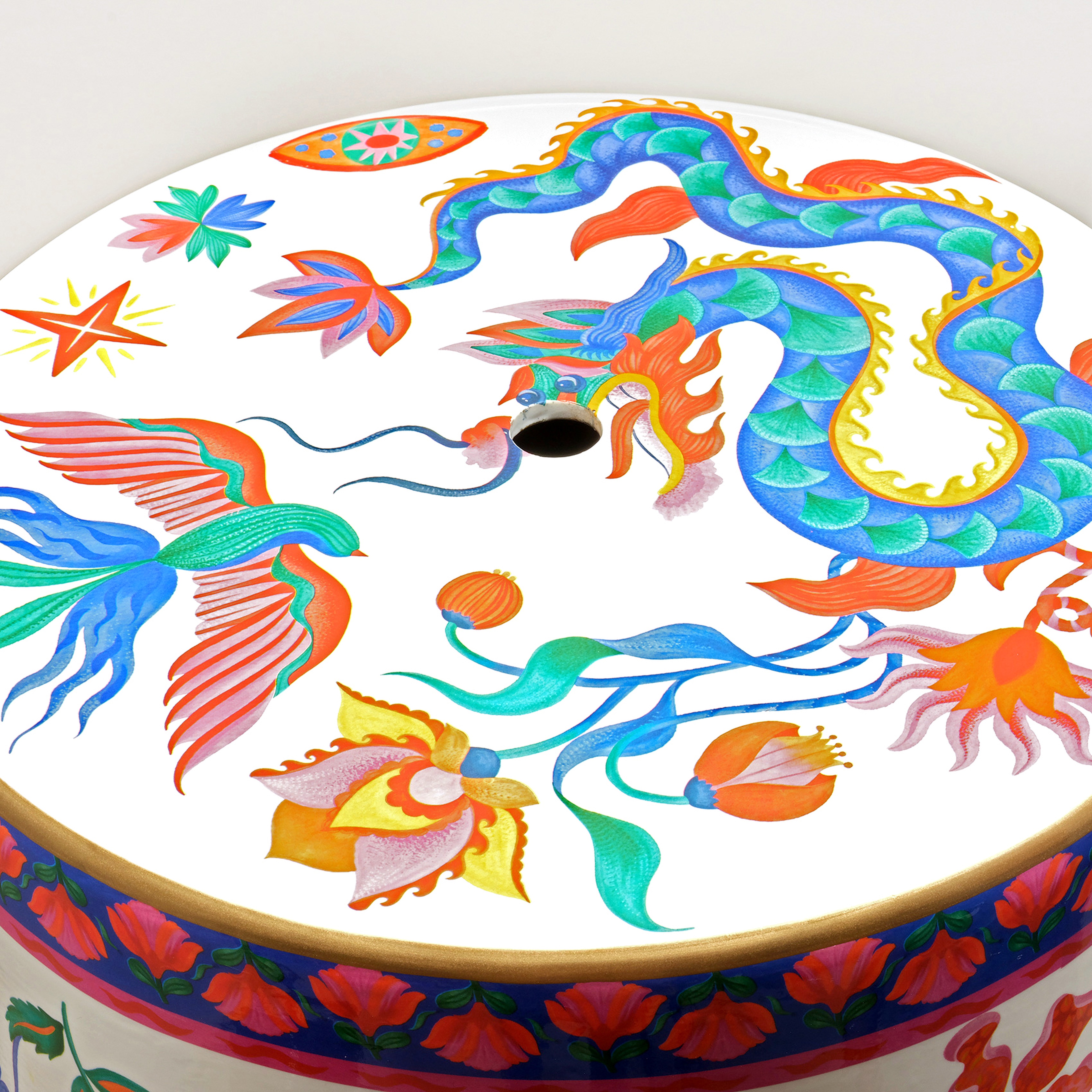 Tanbu Porselen Tabure 31x31x44 Cm Beyaz - Renkli