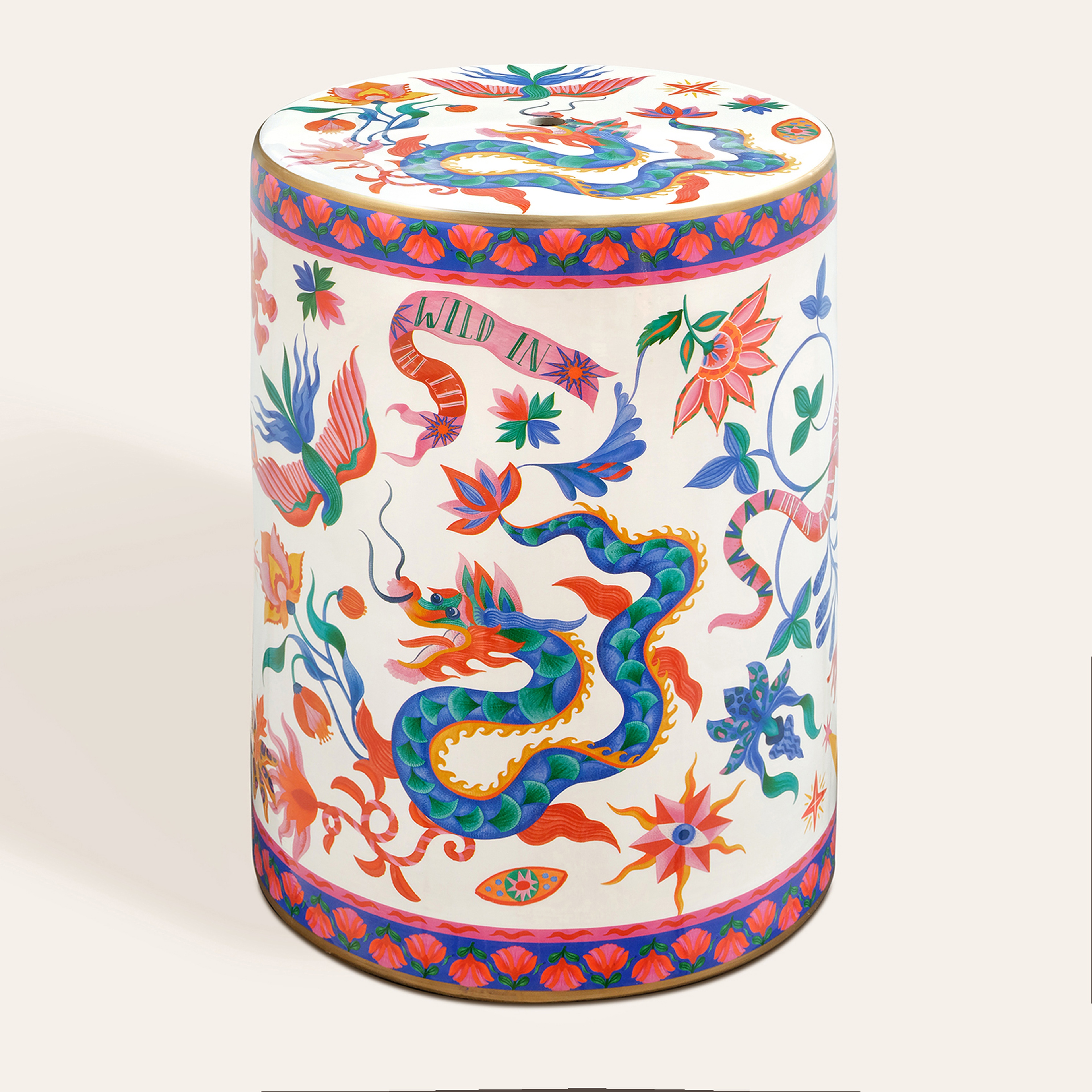 Tanbu Porselen Tabure 31x31x44 Cm Beyaz - Renkli