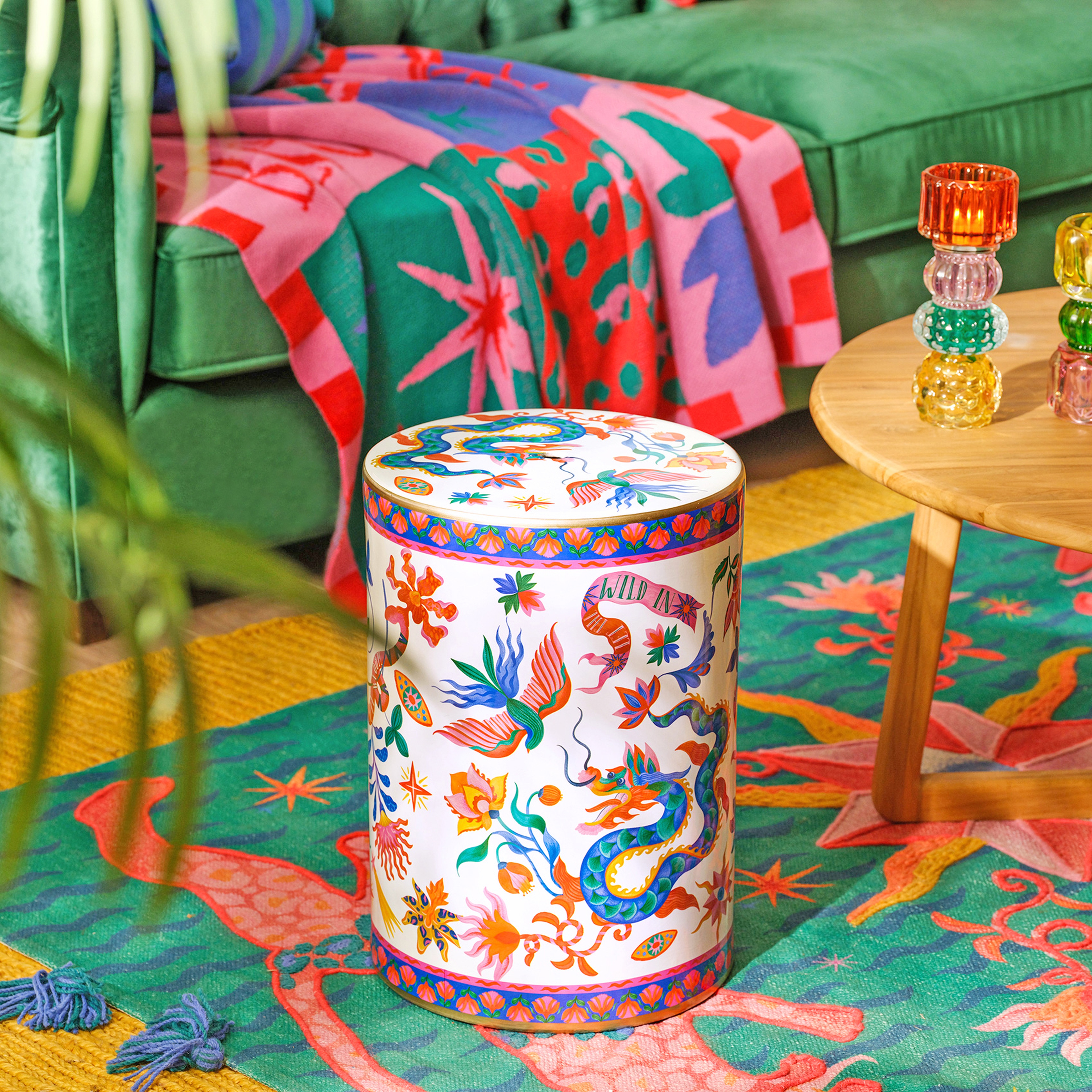 Tanbu Porselen Tabure 31x31x44 Cm Beyaz - Renkli