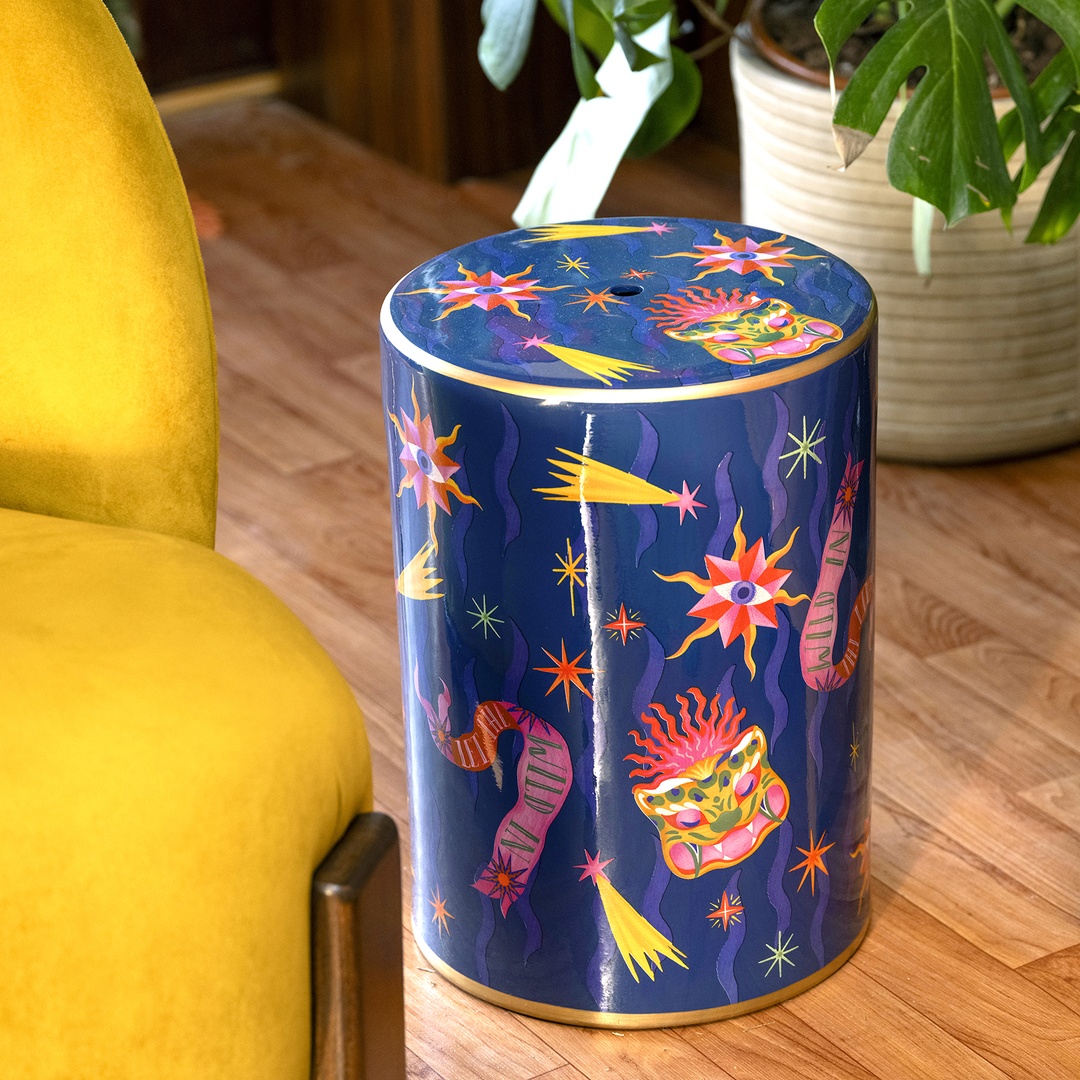 Tanbu Porselen Tabure 31x31x44 Cm Koyu Mavi