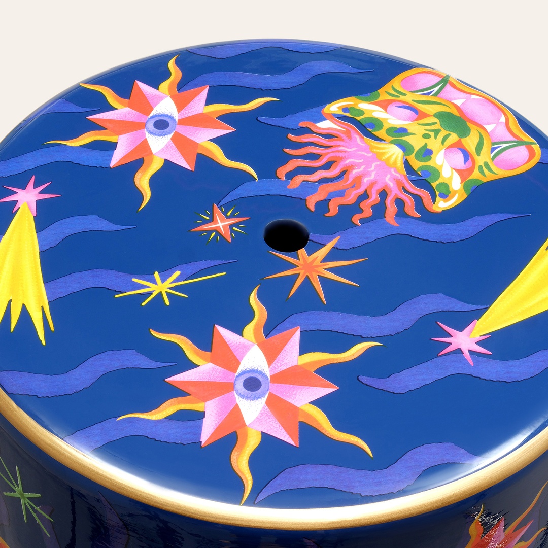 Tanbu Porselen Tabure 31x31x44 Cm Koyu Mavi