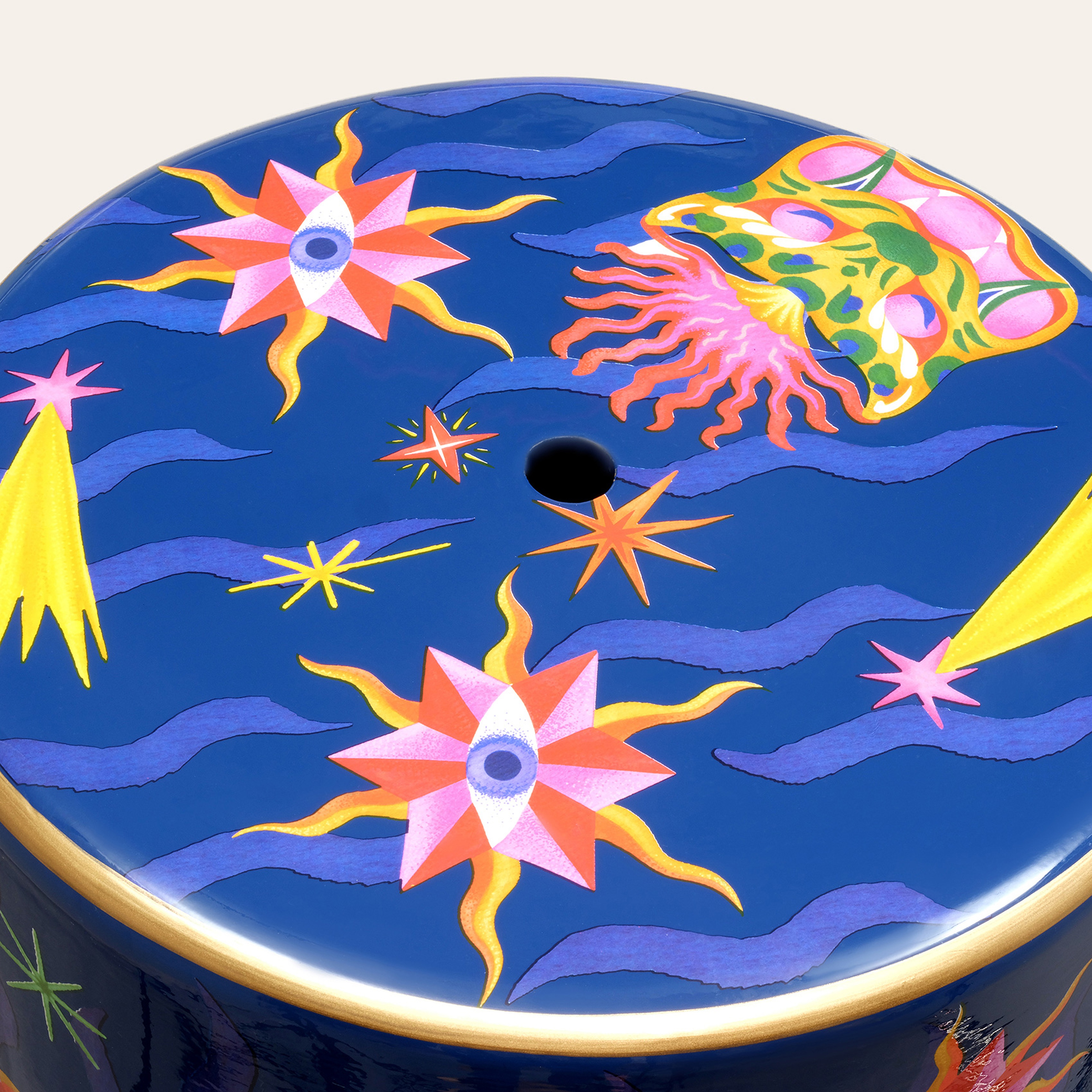 Tanbu Porselen Tabure 31x31x44 Cm Koyu Mavi