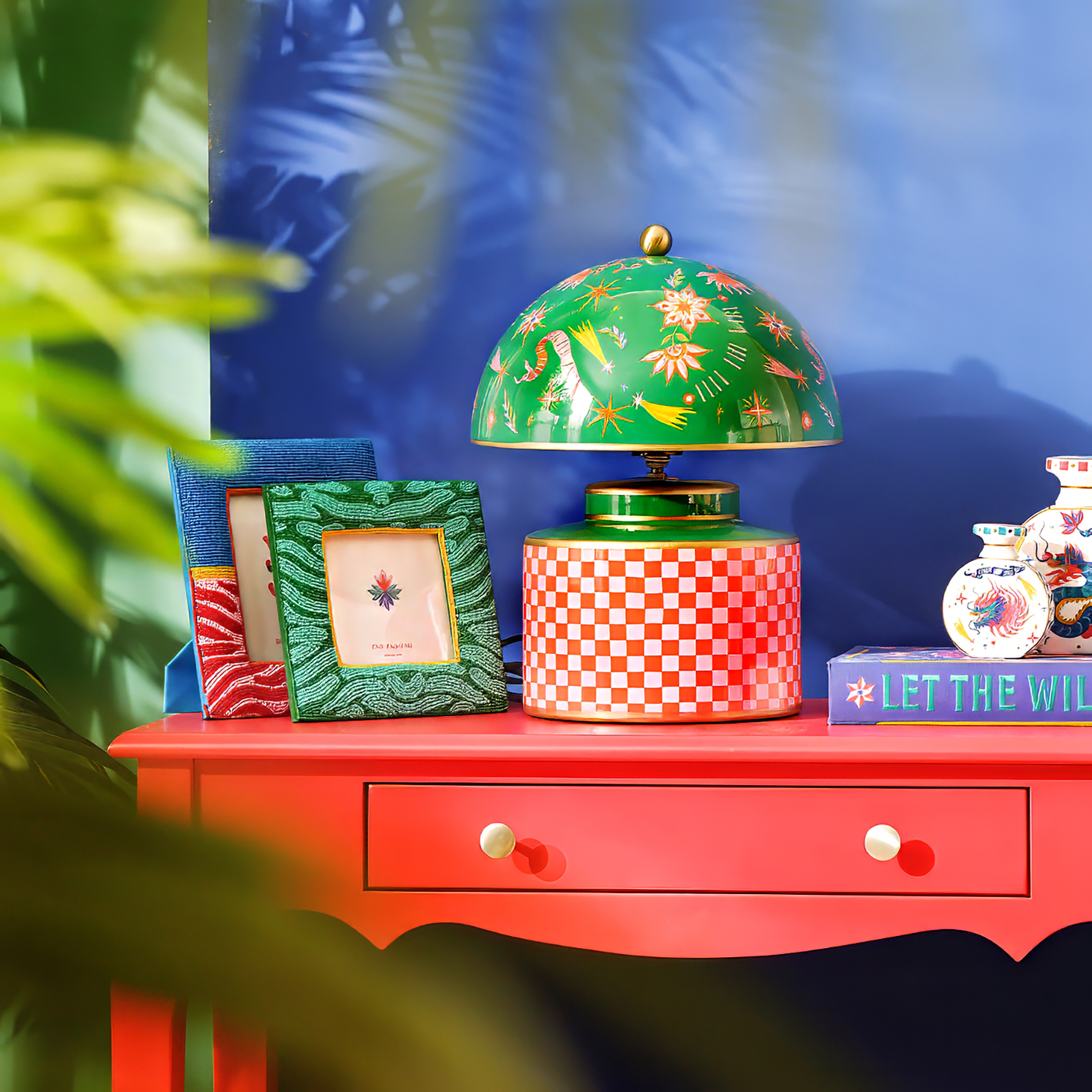 Tanbu Porselen Abajur 28x28x33 Cm Yeşil - Turuncu