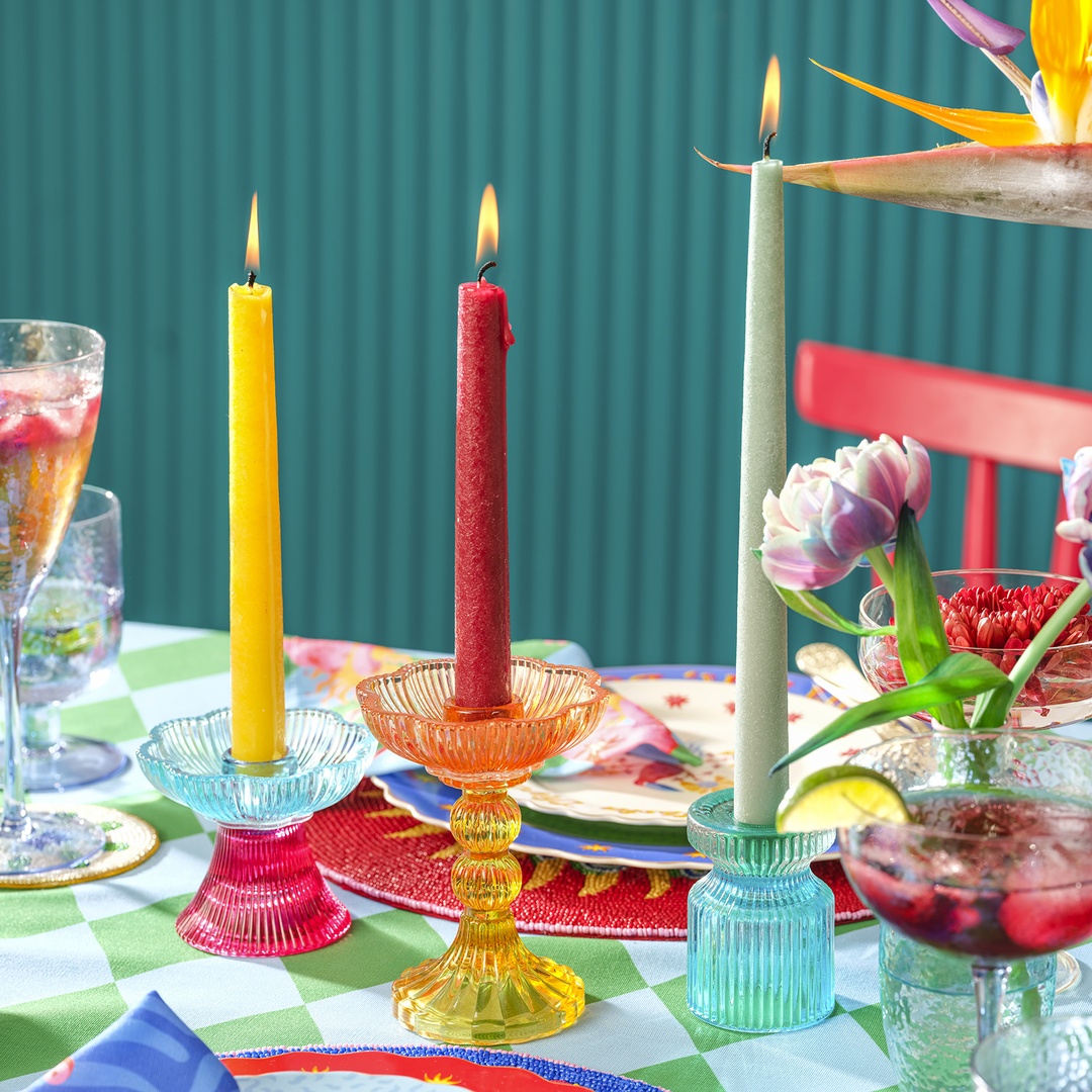 Nanjıng Cam Şamdan 10.2x10.2x13.5 Cm Renkli