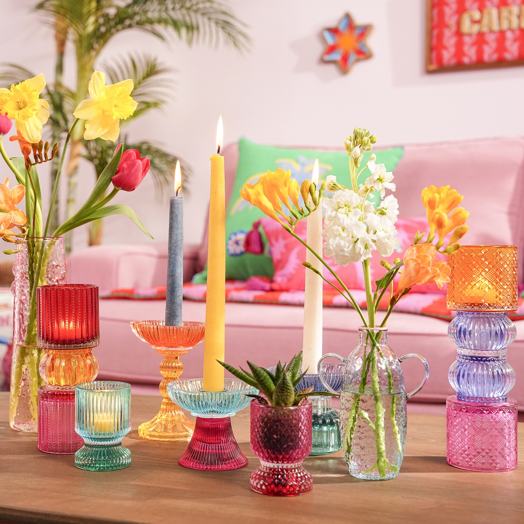 Nanjıng Cam Şamdan 10.2x10.2x13.5 Cm Renkli