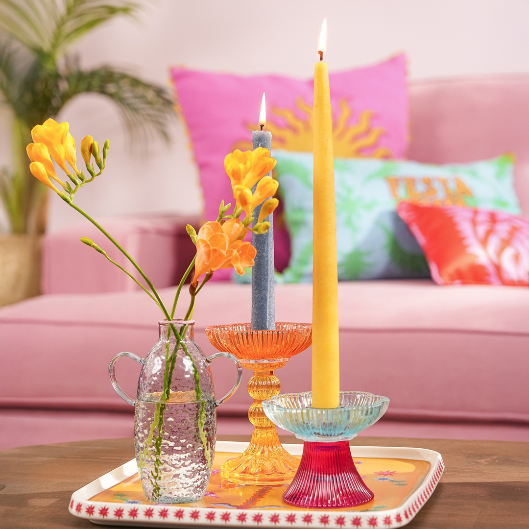 Nanjıng Cam Şamdan 10.2x10.2x13.5 Cm Renkli